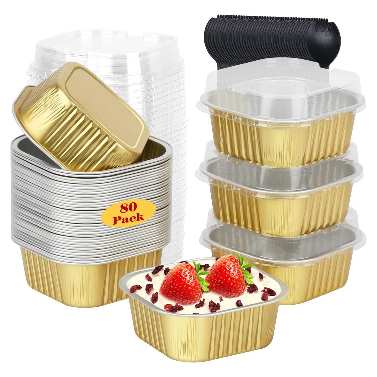 Moldes Mini para Pasteles de Aluminio LNYZQUS 80 Pack 5oz