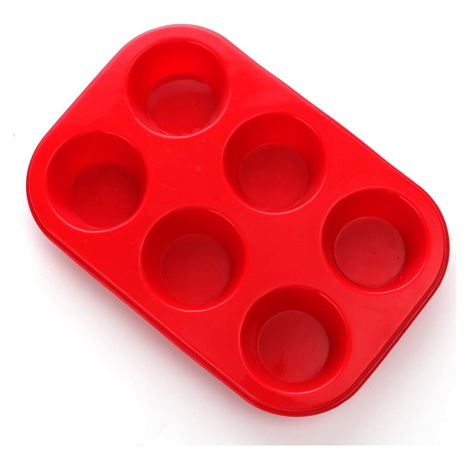 Molde de Muffin de Silicona Aokinle 6 Tazas Antiadherente Rojo