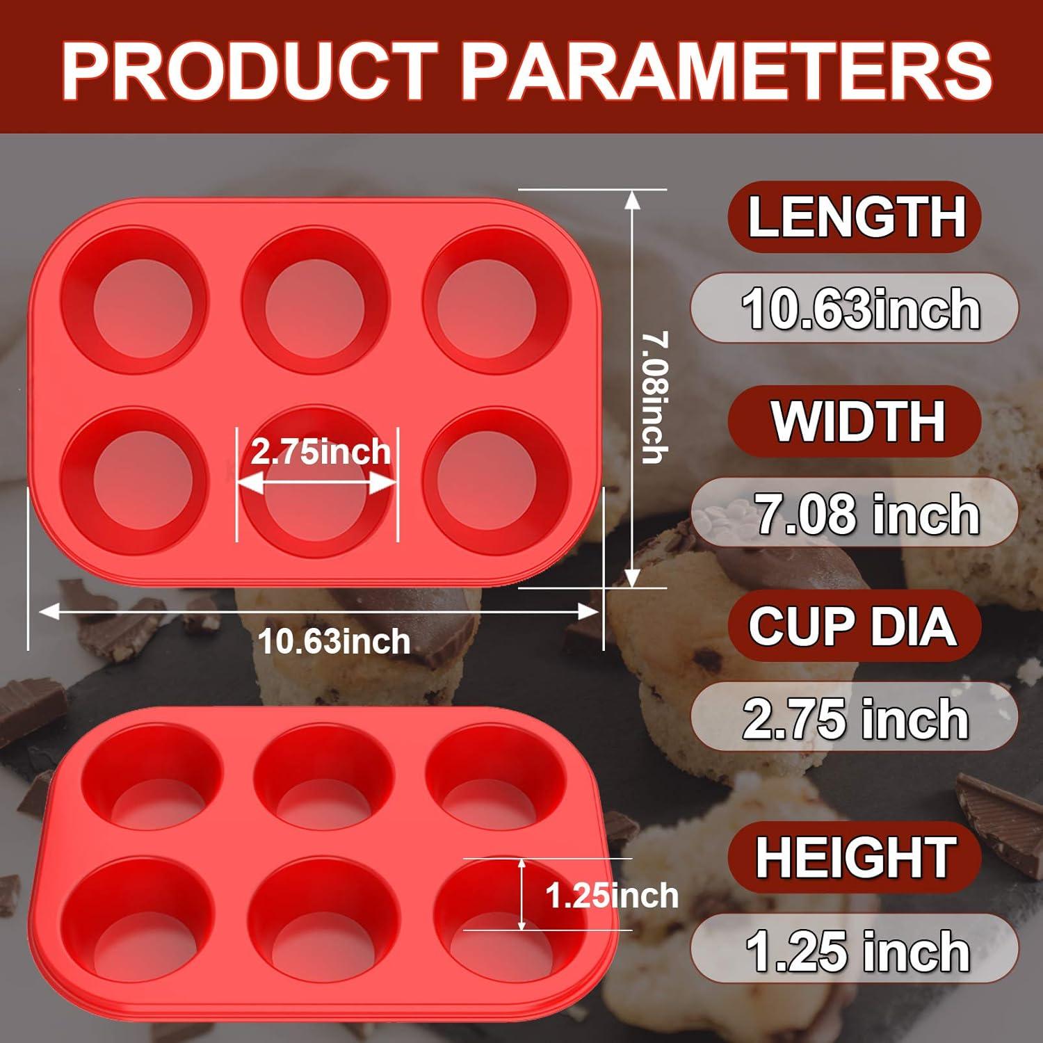 Molde de Muffin de Silicona Aokinle 6 Tazas Antiadherente Rojo