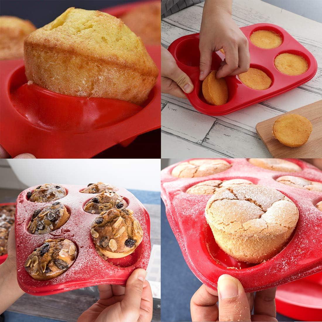 Molde de Muffin de Silicona Aokinle 6 Tazas Antiadherente Rojo