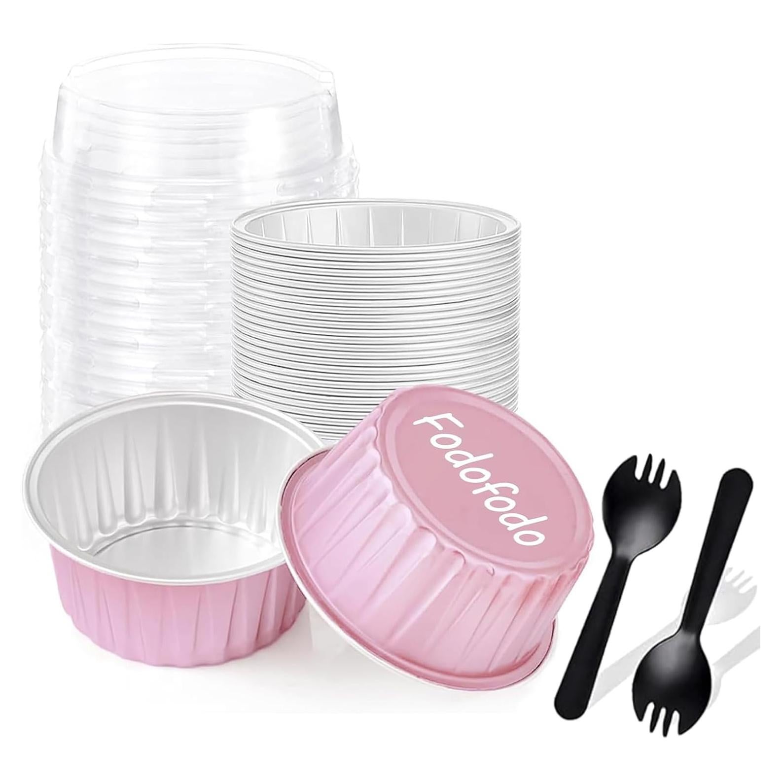 25 Moldes de Aluminio Redondos Fodofodo 150ml con Tapa Rosa