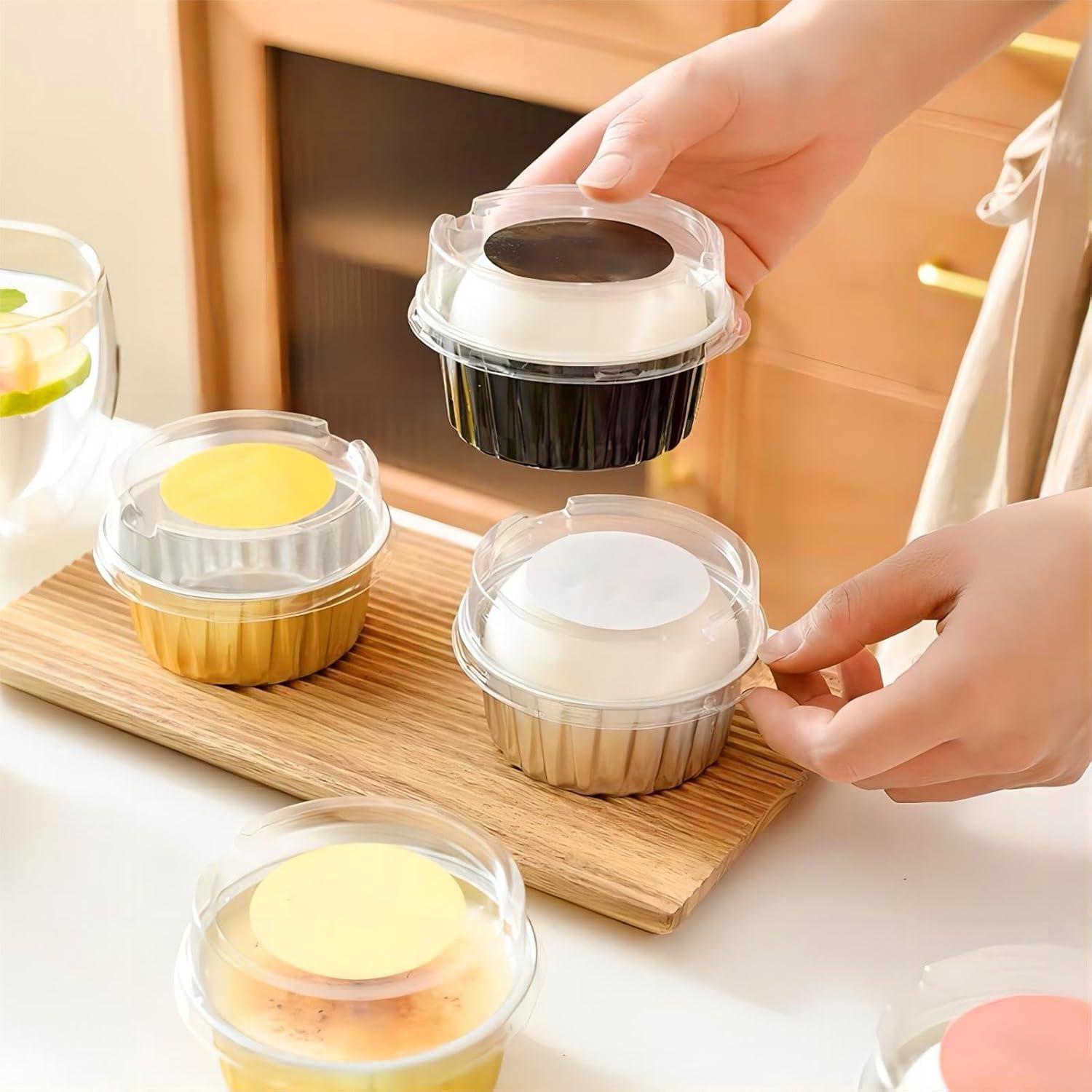 25 Moldes de Aluminio Redondos Fodofodo 150ml con Tapa Rosa