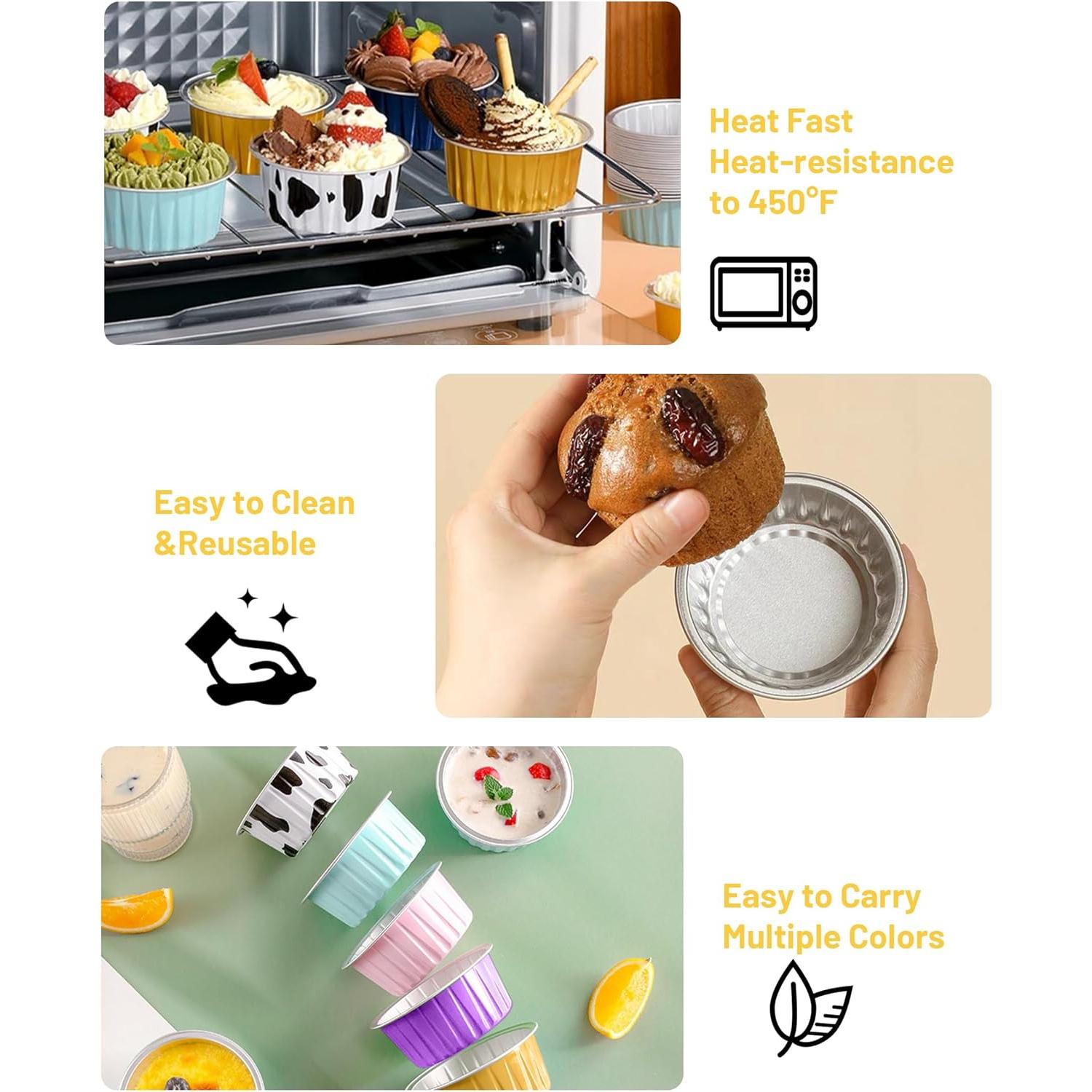 Tazas de Hornear de Aluminio Tikxlafe 5 oz con Tapas - Paquete 50