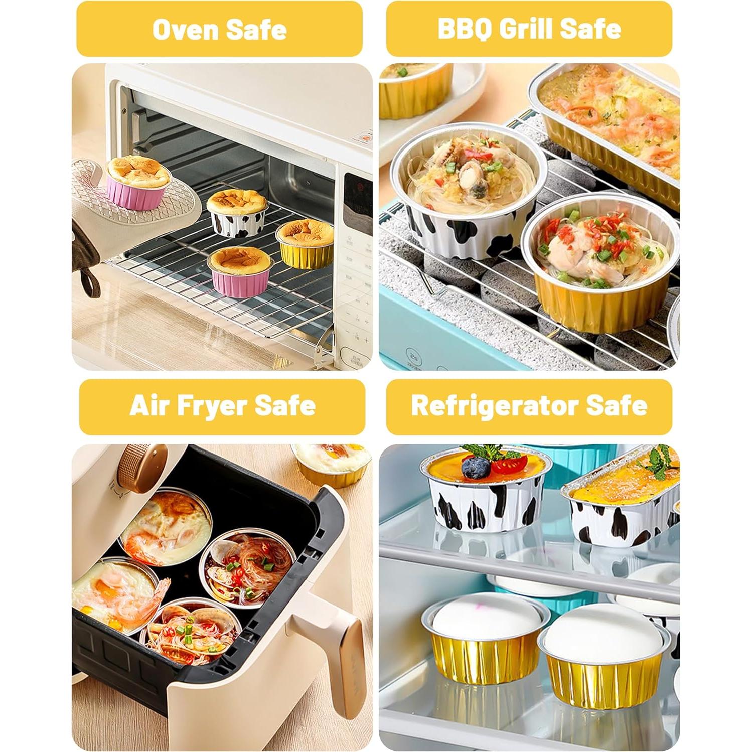 Tazas de Hornear de Aluminio Tikxlafe 5 oz con Tapas - Paquete 50