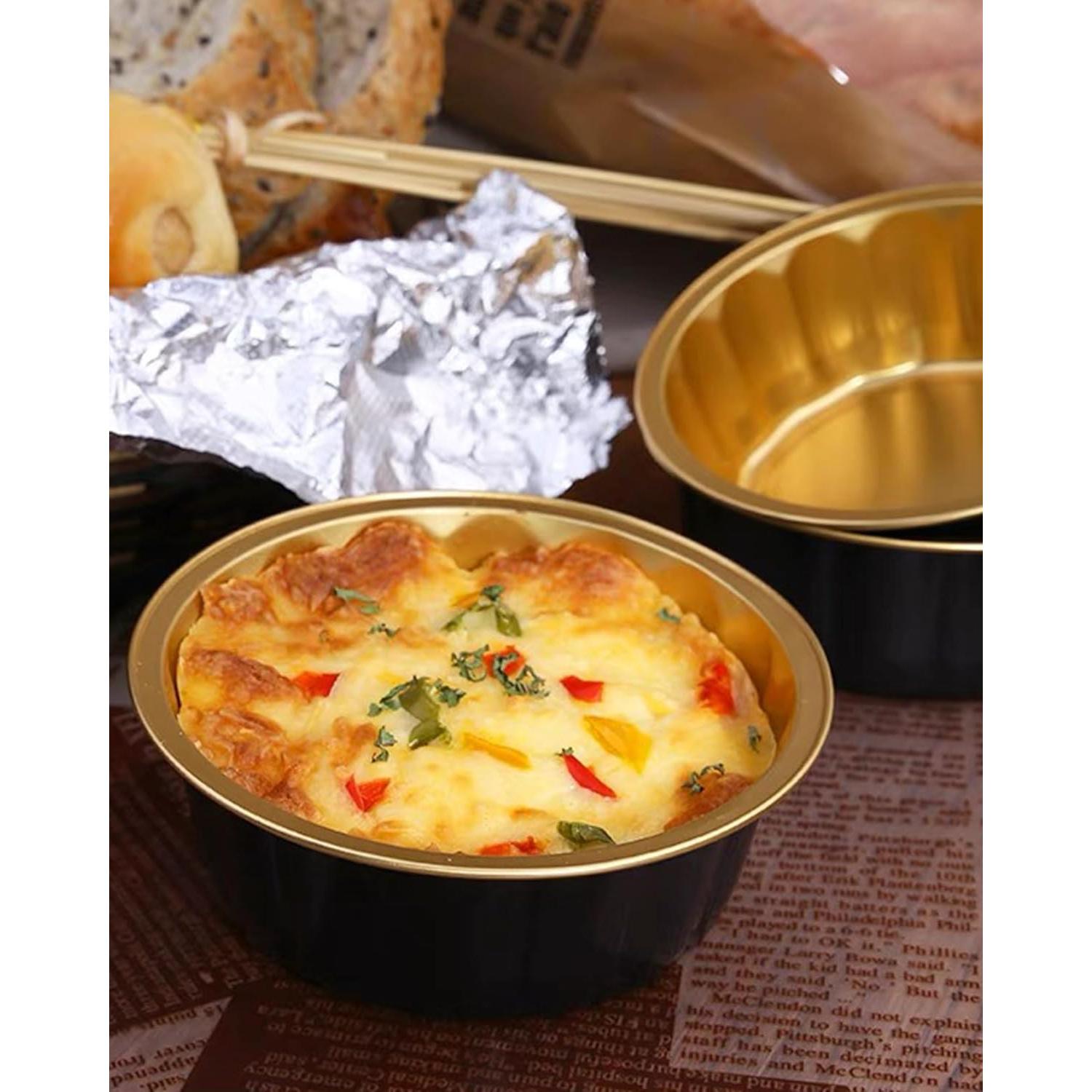 Tazas de Hornear de Aluminio Tikxlafe 5 oz con Tapas - Paquete 50