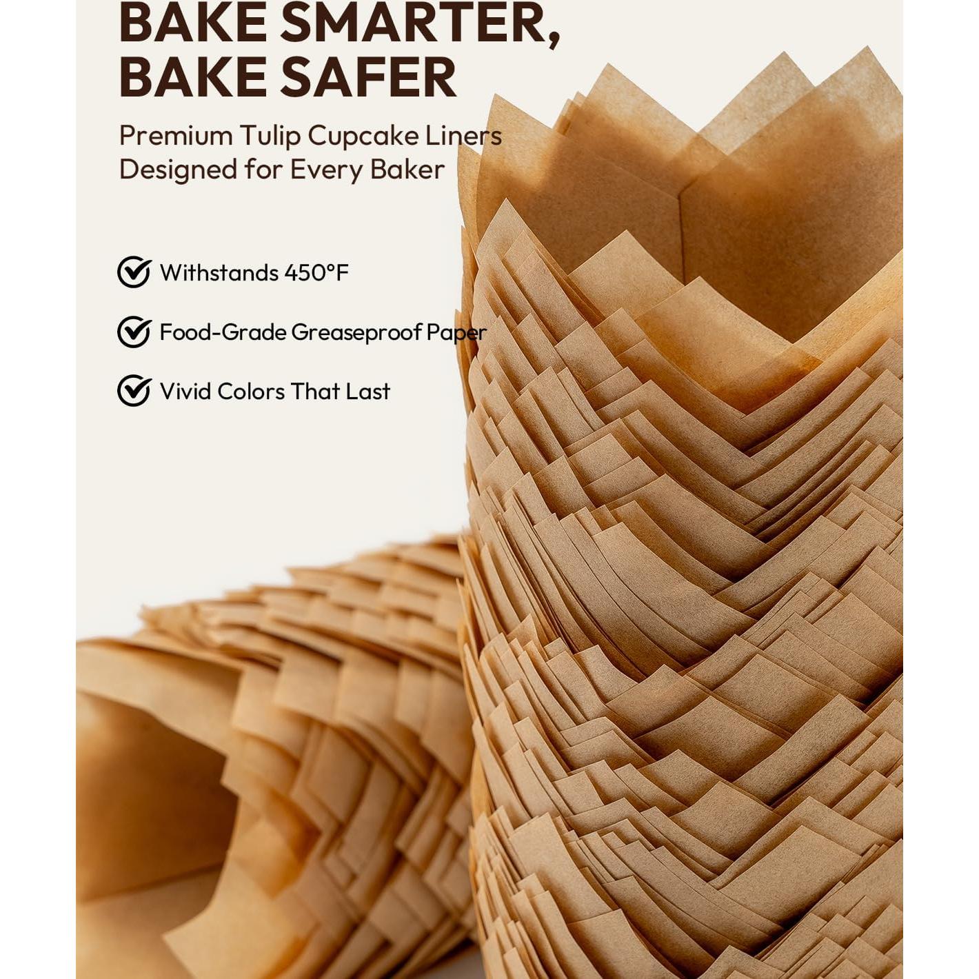 Forros para Cupcakes Tulipán OvenDelite, 200 Piezas, Papel Pergamino Natural