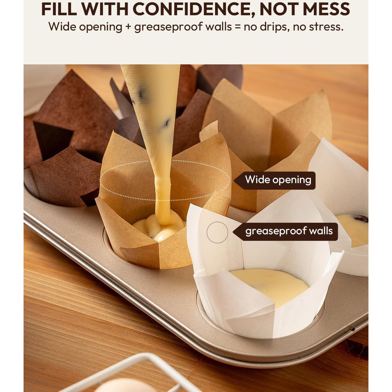 Forros para Cupcakes Tulipán OvenDelite, 200 Piezas, Papel Pergamino Natural