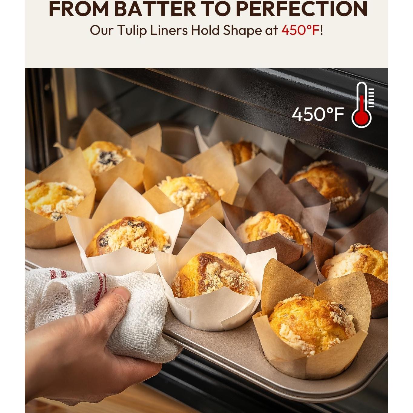 Forros para Cupcakes Tulipán OvenDelite, 200 Piezas, Papel Pergamino Natural