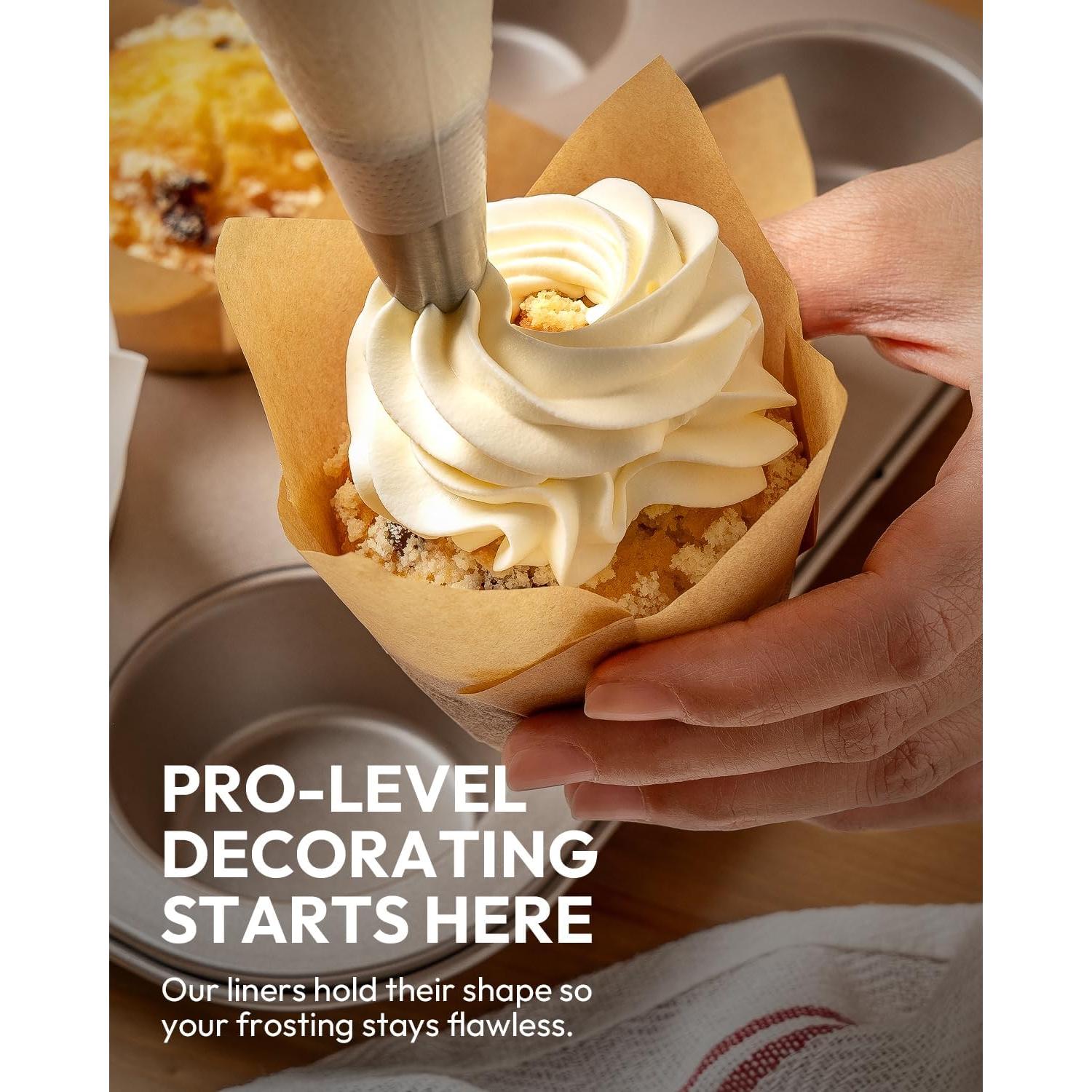 Forros para Cupcakes Tulipán OvenDelite, 200 Piezas, Papel Pergamino Natural