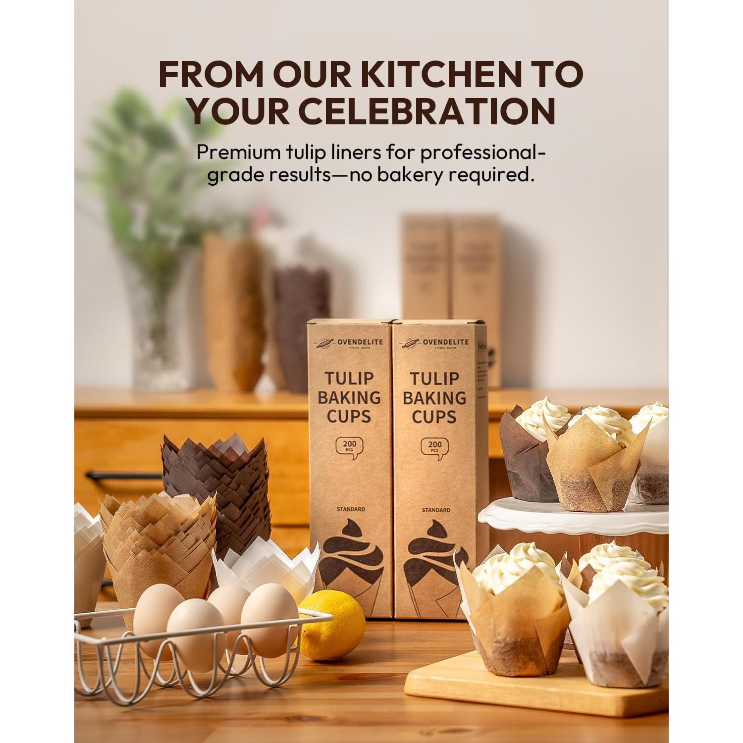 Forros para Cupcakes Tulipán OvenDelite, 200 Piezas, Papel Pergamino Natural