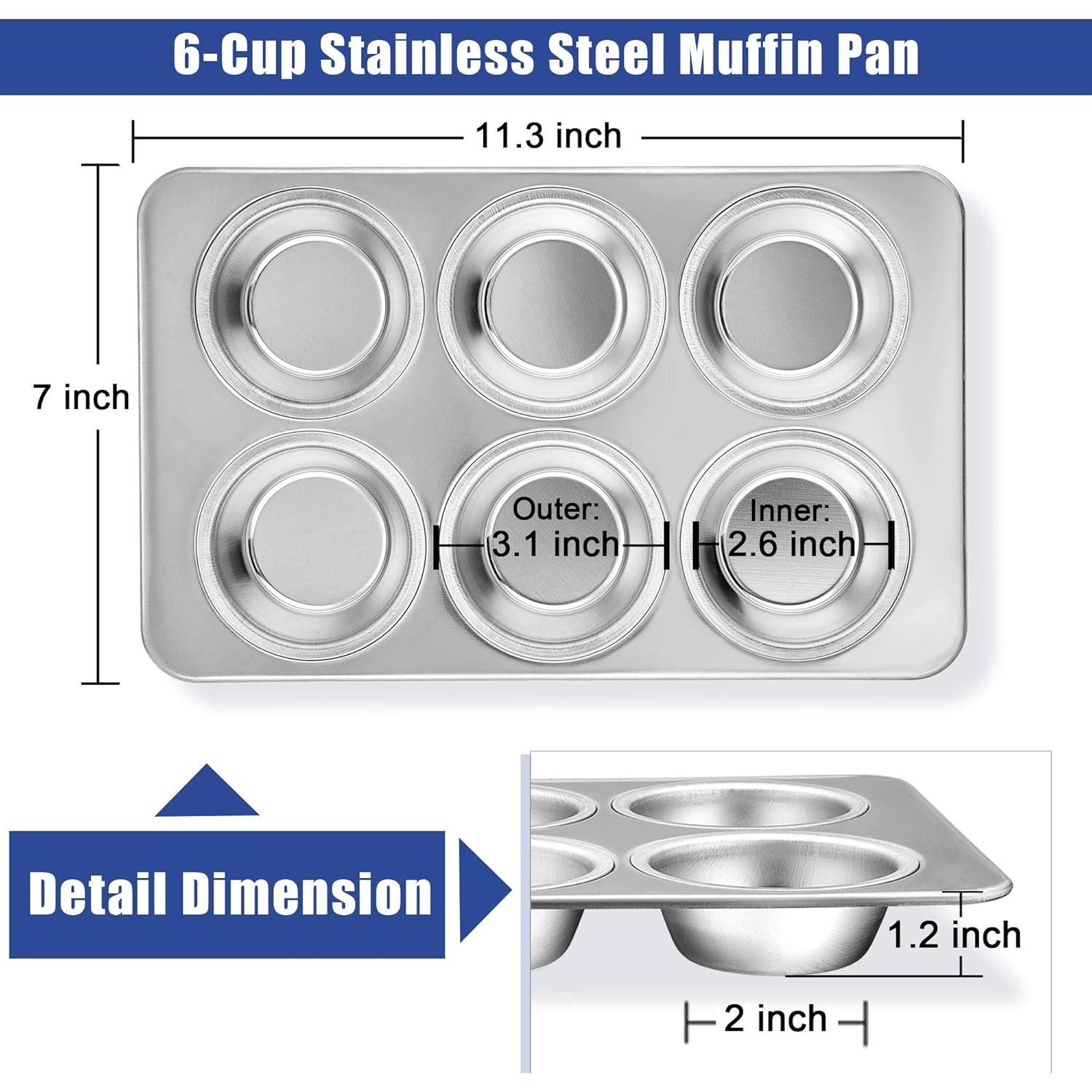 Molde para Muffins TeamFar de Acero Inoxidable 6 Tazas