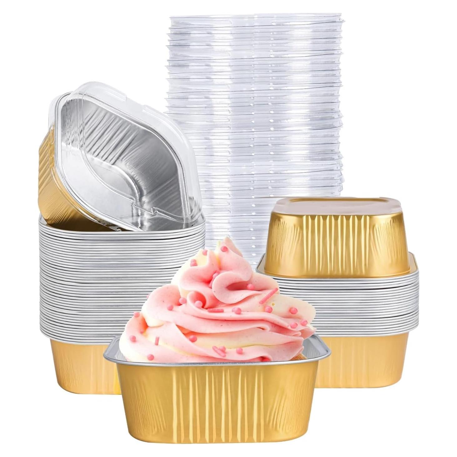 Paquete de 40 Moldes Desechables ZWYSLFCY 147ml Cuadrados Dorados