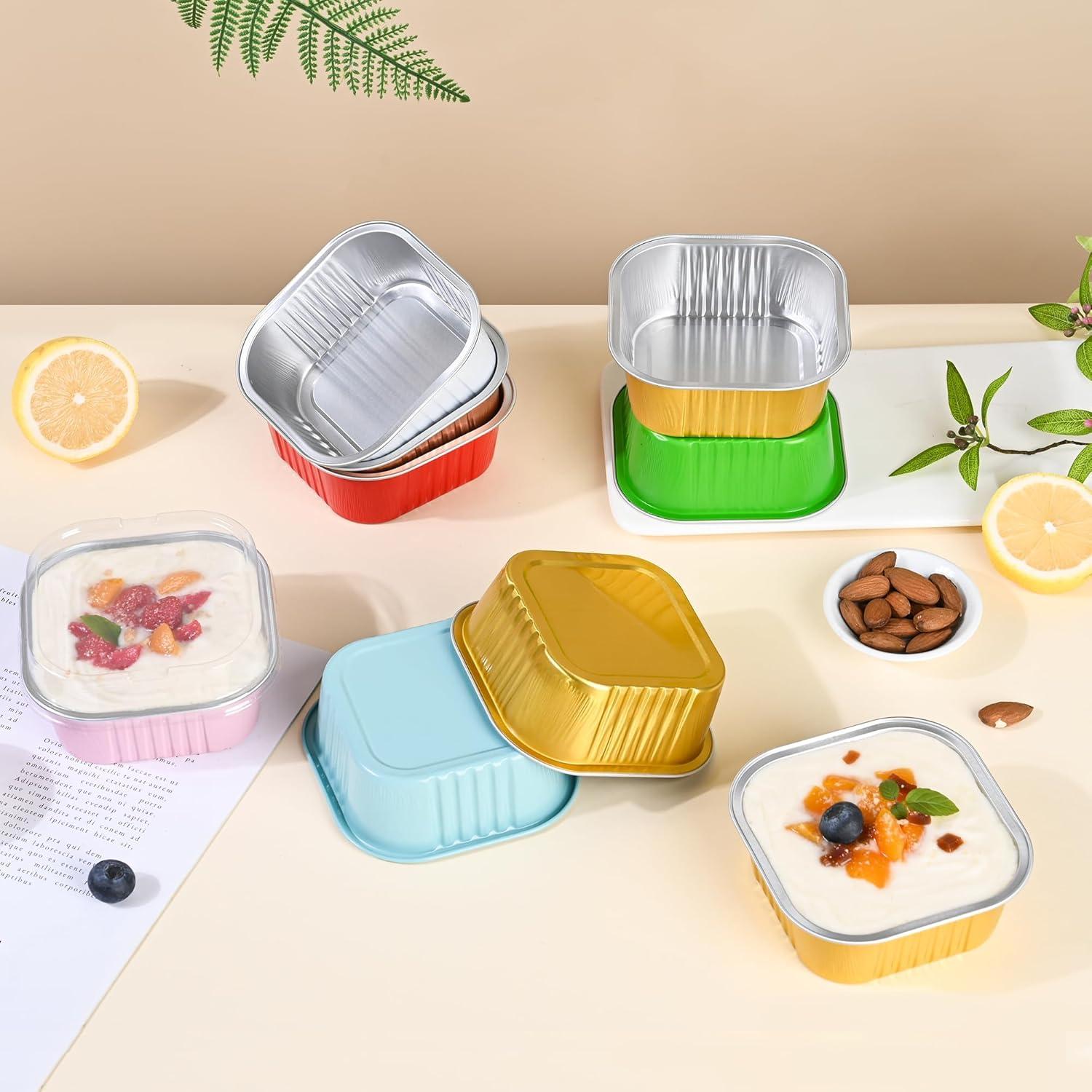 Paquete de 40 Moldes Desechables ZWYSLFCY 147ml Cuadrados Dorados