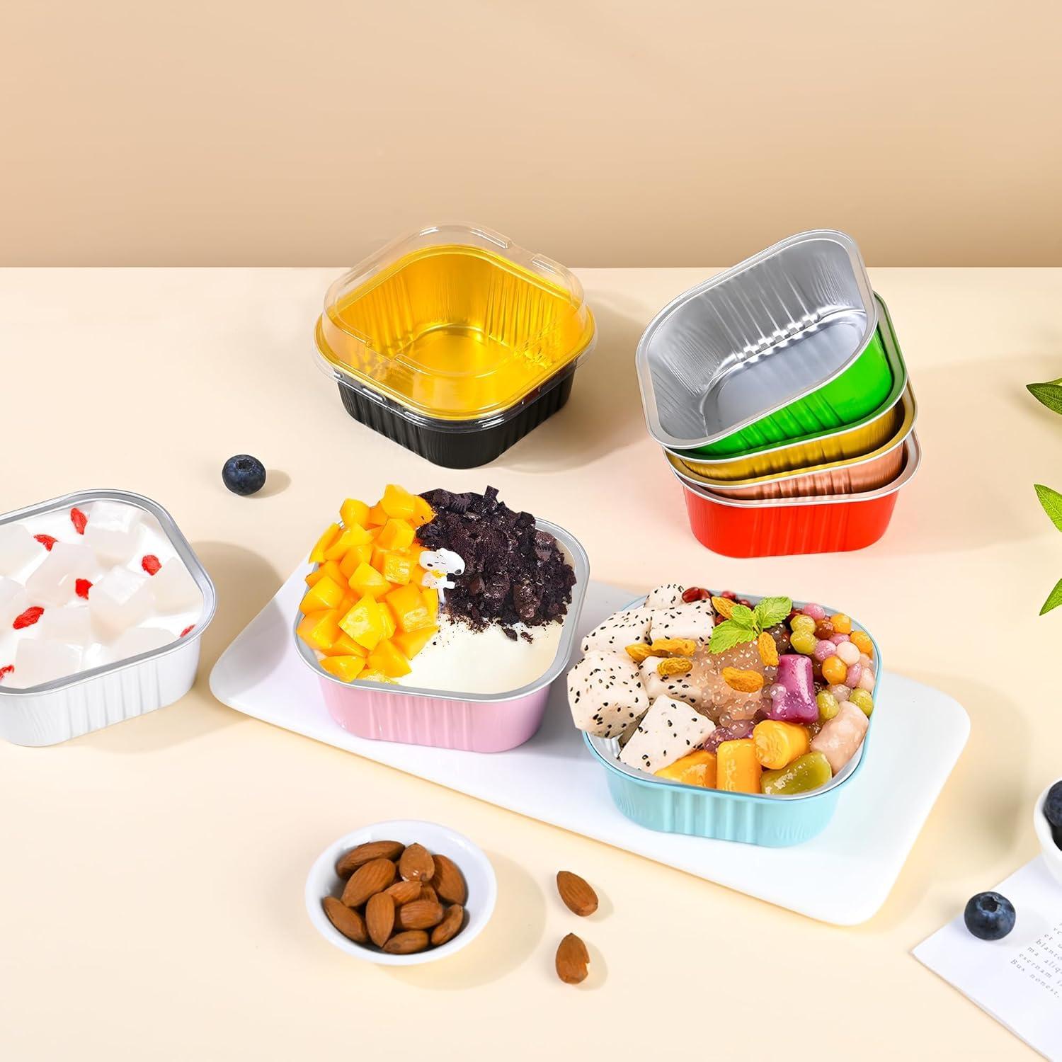 Paquete de 40 Moldes Desechables ZWYSLFCY 147ml Cuadrados Dorados