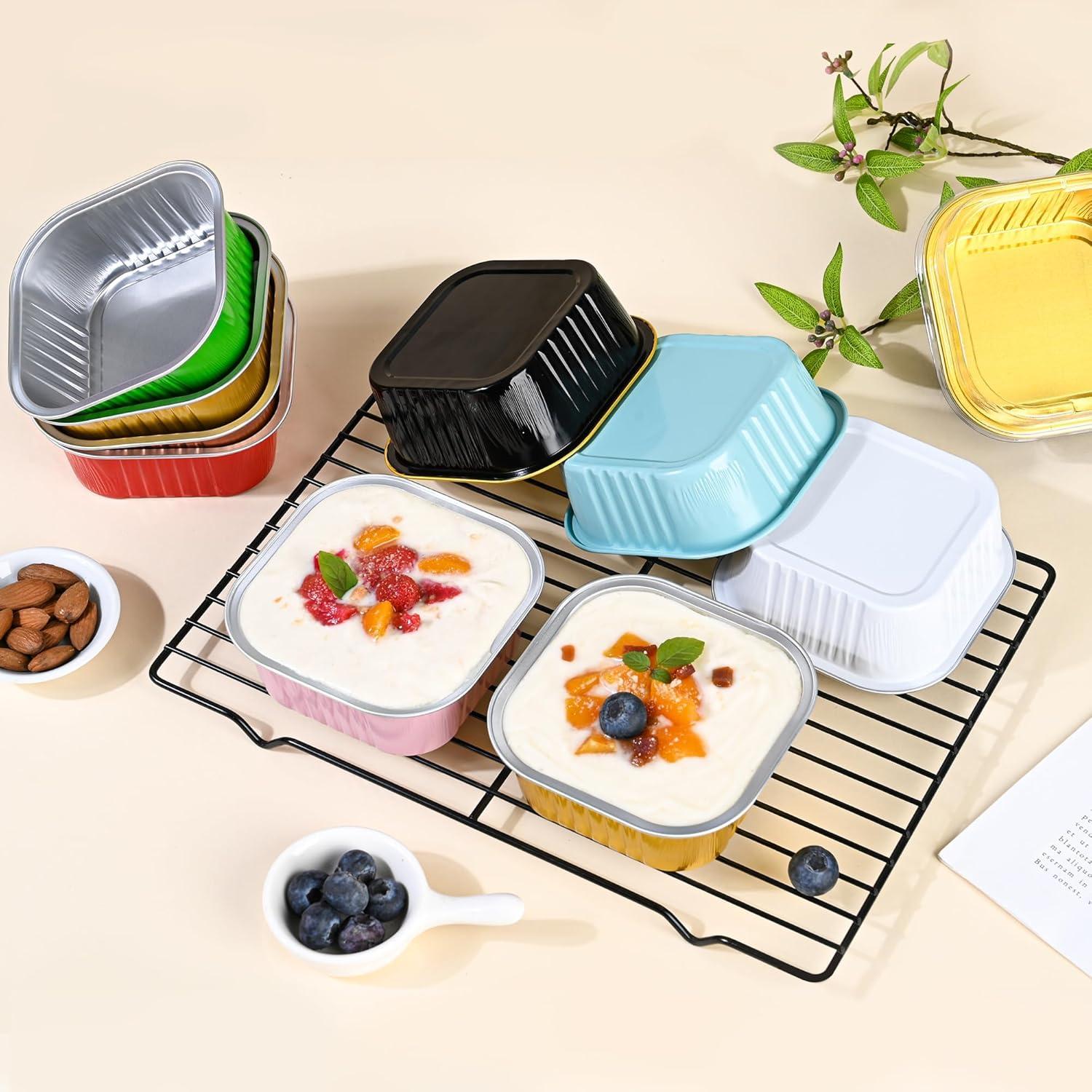 Paquete de 40 Moldes Desechables ZWYSLFCY 147ml Cuadrados Dorados