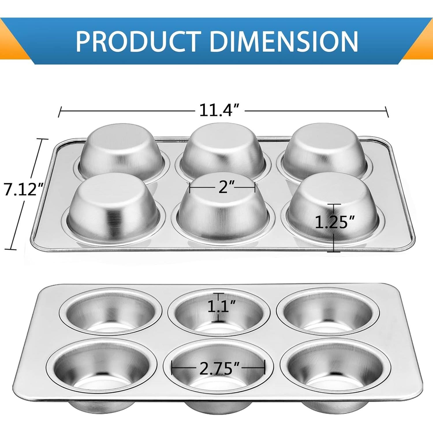 Juego de Moldes para Muffin E-far de Acero Inoxidable 6 Tazas