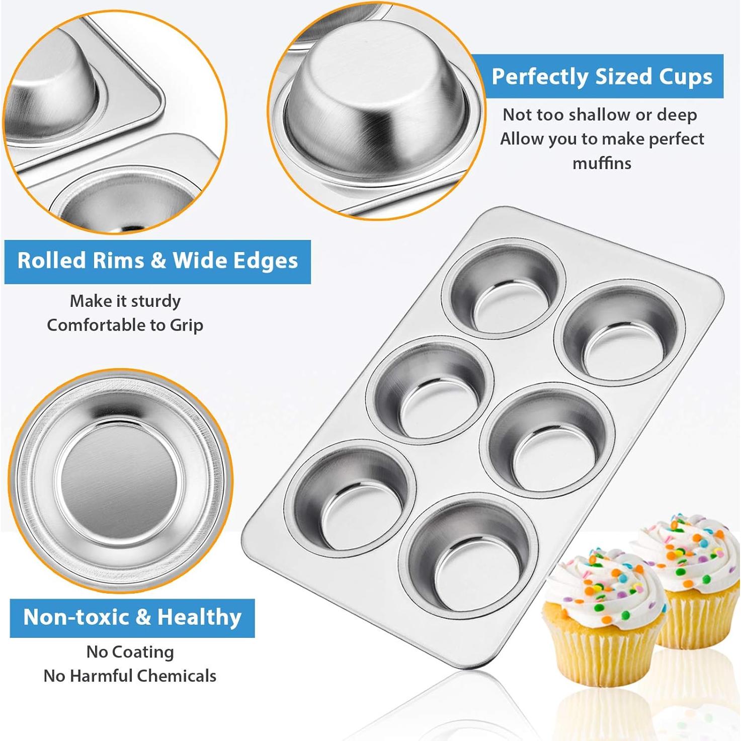 Juego de Moldes para Muffin E-far de Acero Inoxidable 6 Tazas
