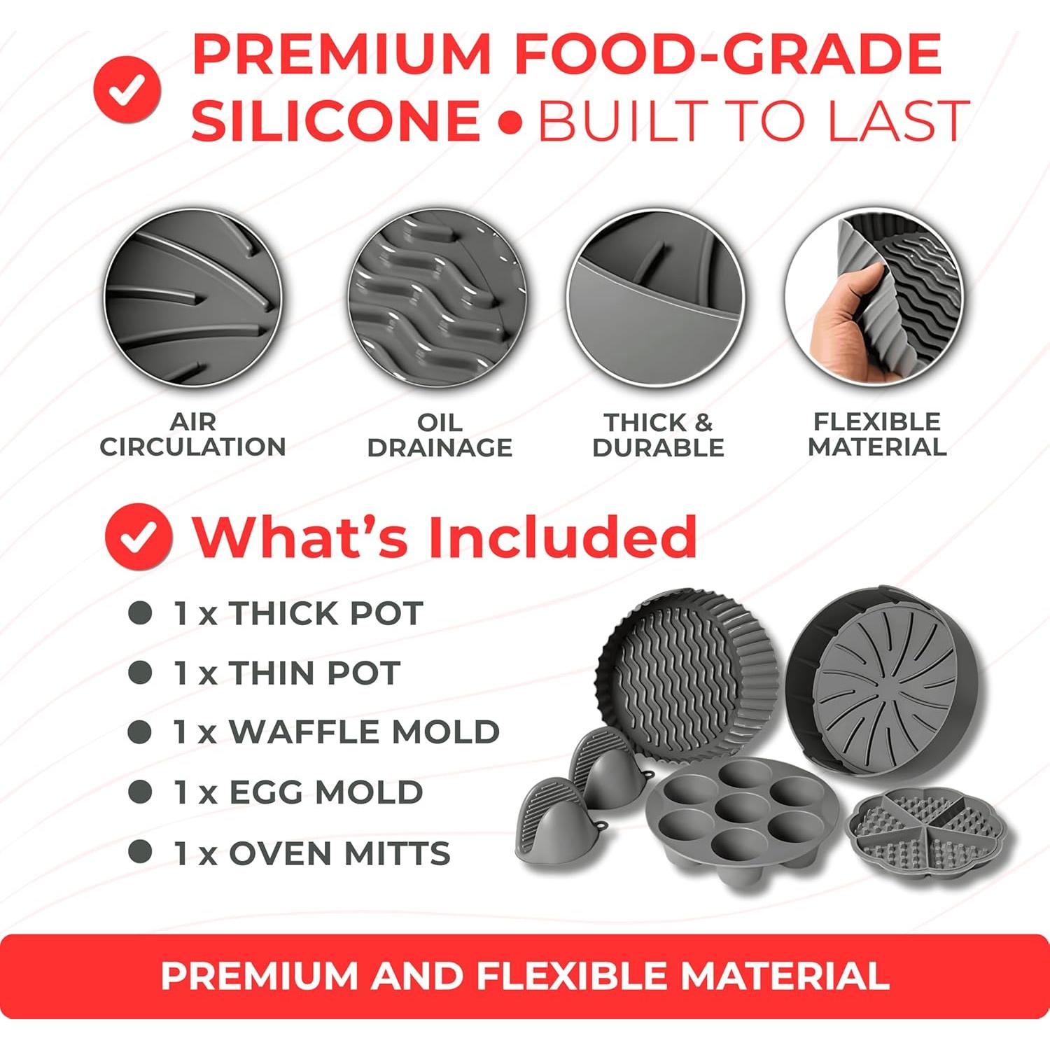 Conjunto de 5 forros de silicona Fuel-Up 22.1 cm para freidora