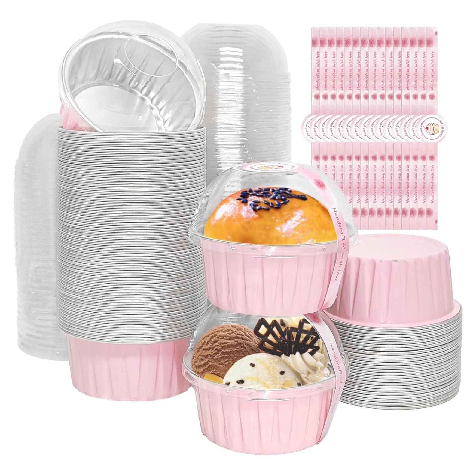 100 Tazas de Hornear de Papel de Aluminio QZV 5 oz Rosa