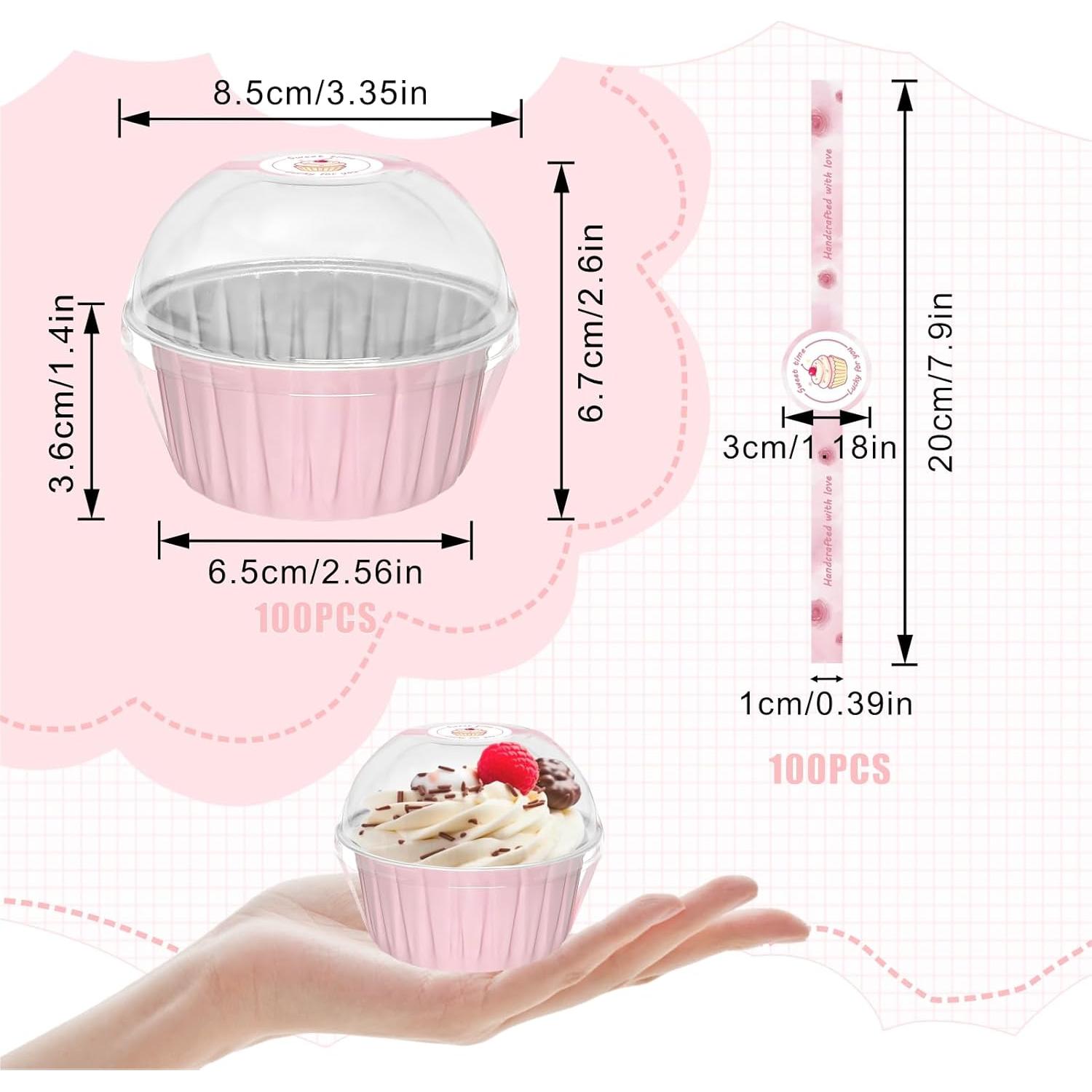 100 Tazas de Hornear de Papel de Aluminio QZV 5 oz Rosa