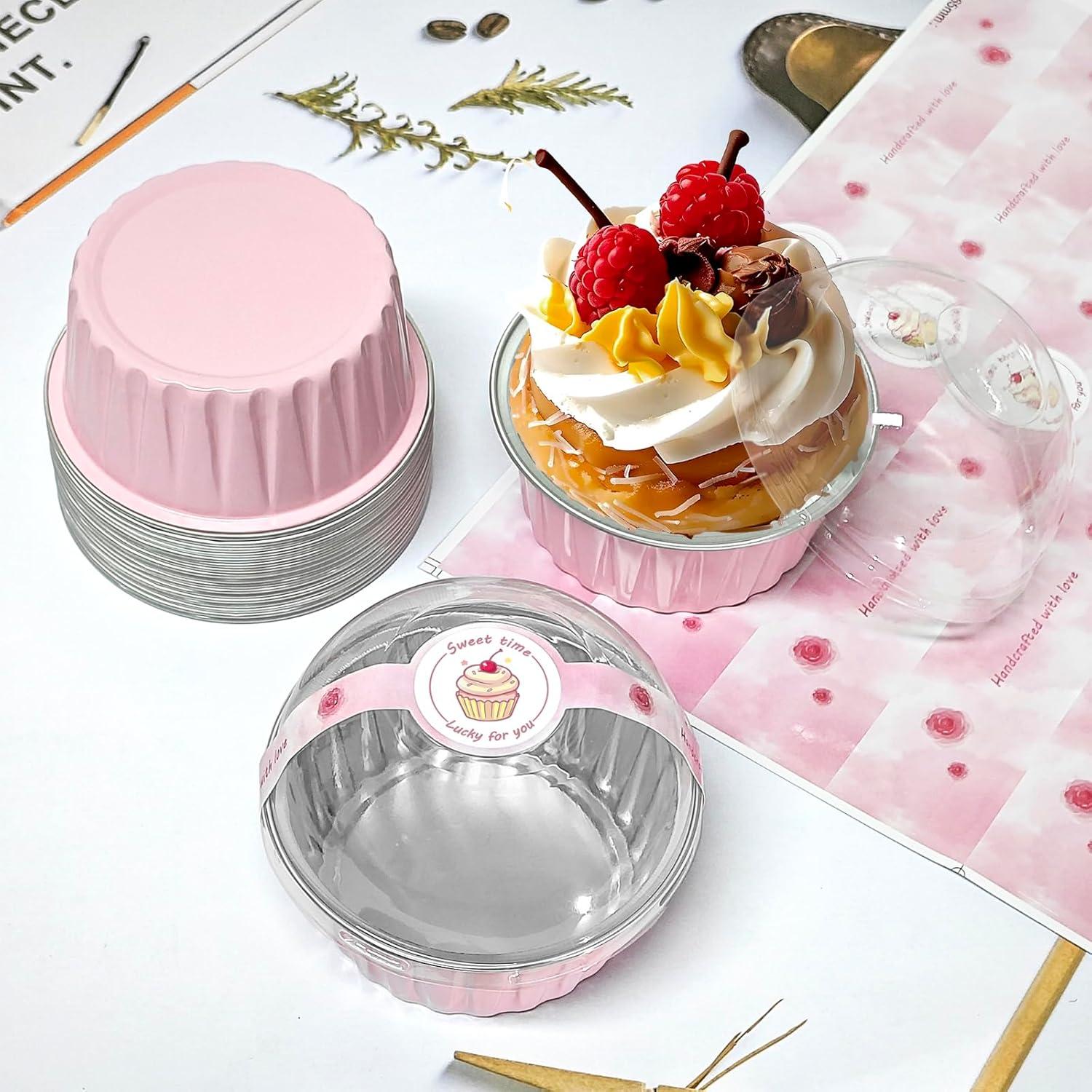 100 Tazas de Hornear de Papel de Aluminio QZV 5 oz Rosa