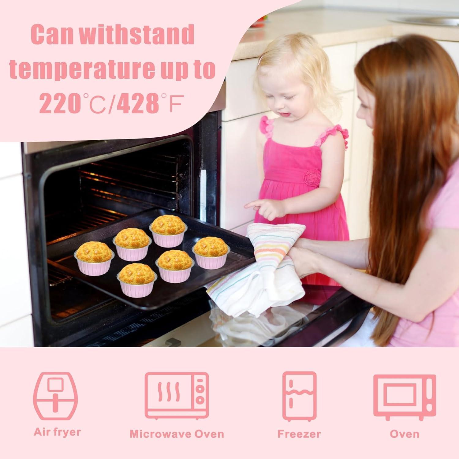 100 Tazas de Hornear de Papel de Aluminio QZV 5 oz Rosa