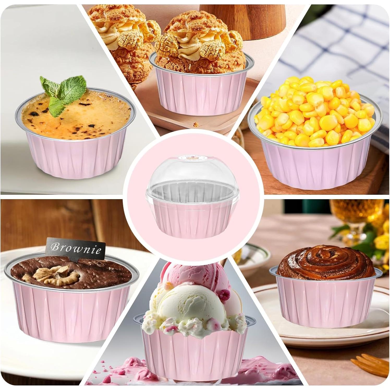 100 Tazas de Hornear de Papel de Aluminio QZV 5 oz Rosa