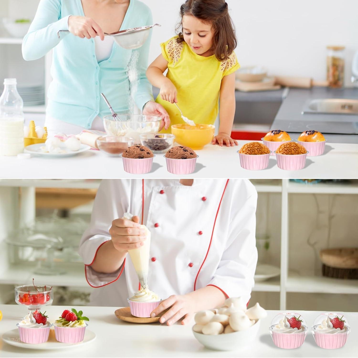 100 Tazas de Hornear de Papel de Aluminio QZV 5 oz Rosa