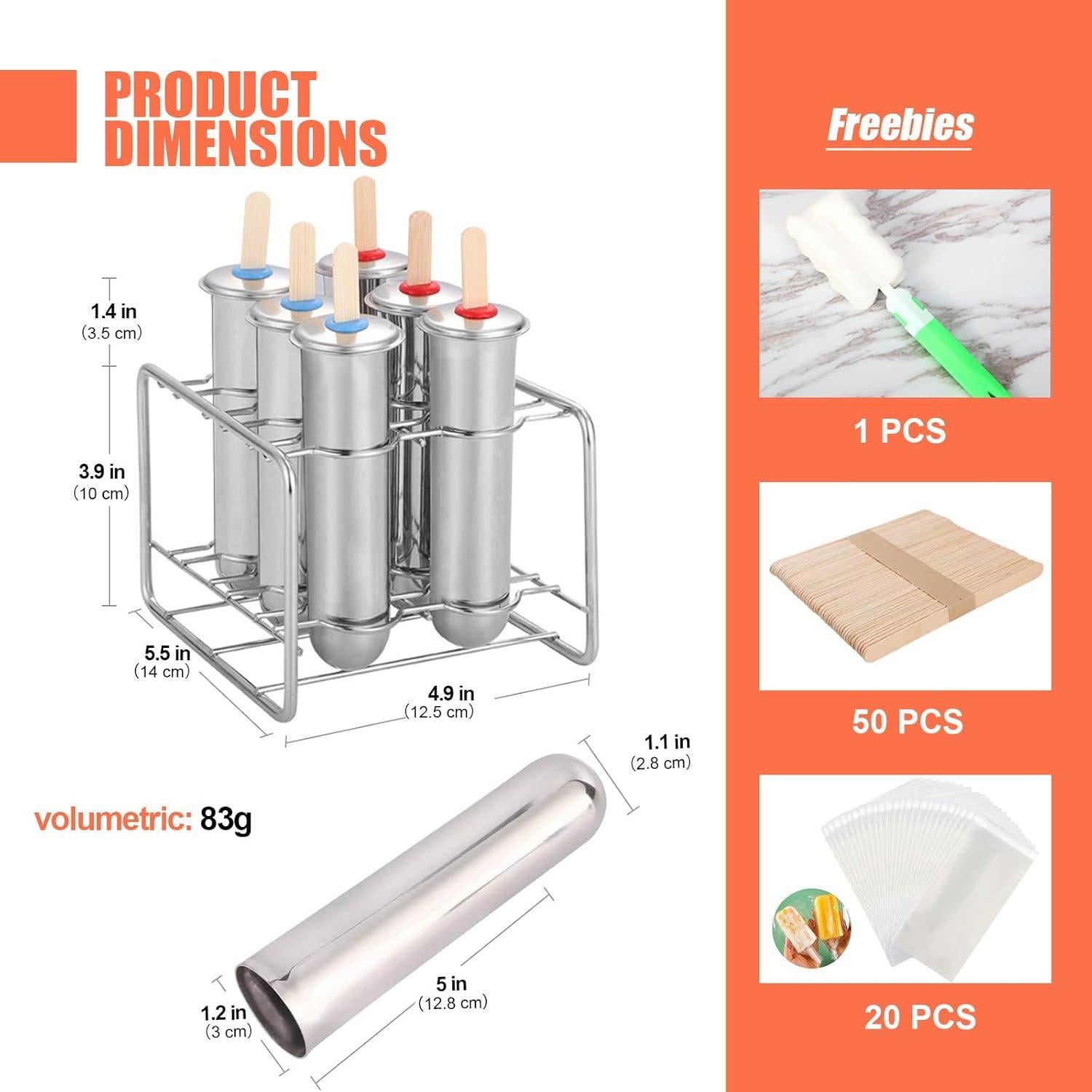 Set de 6 Moldes de Helado Acero Inoxidable ELEMONY 85ml