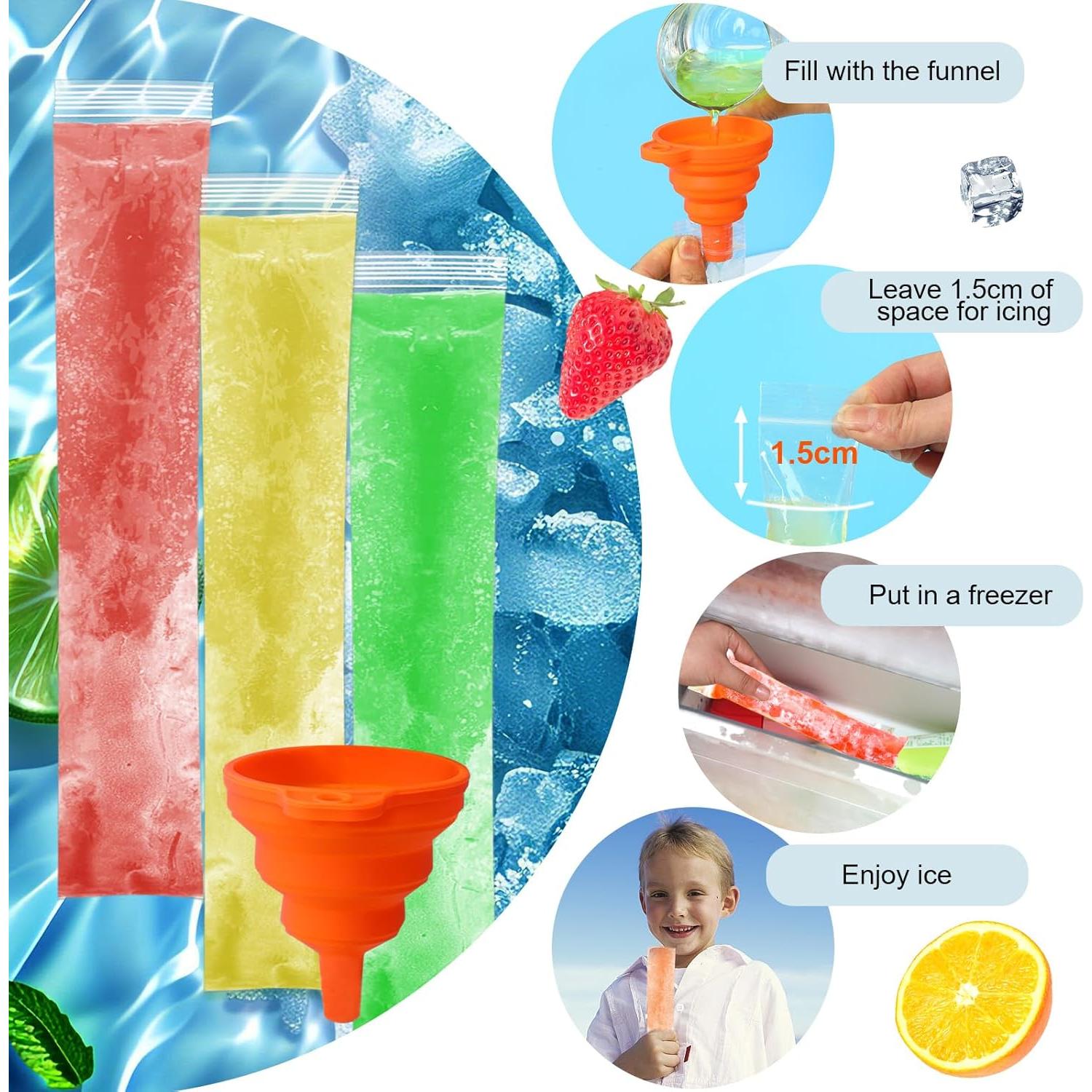 100 Bolsas de Helado Desechables FEBSNOW con Embudo 22x4.5cm