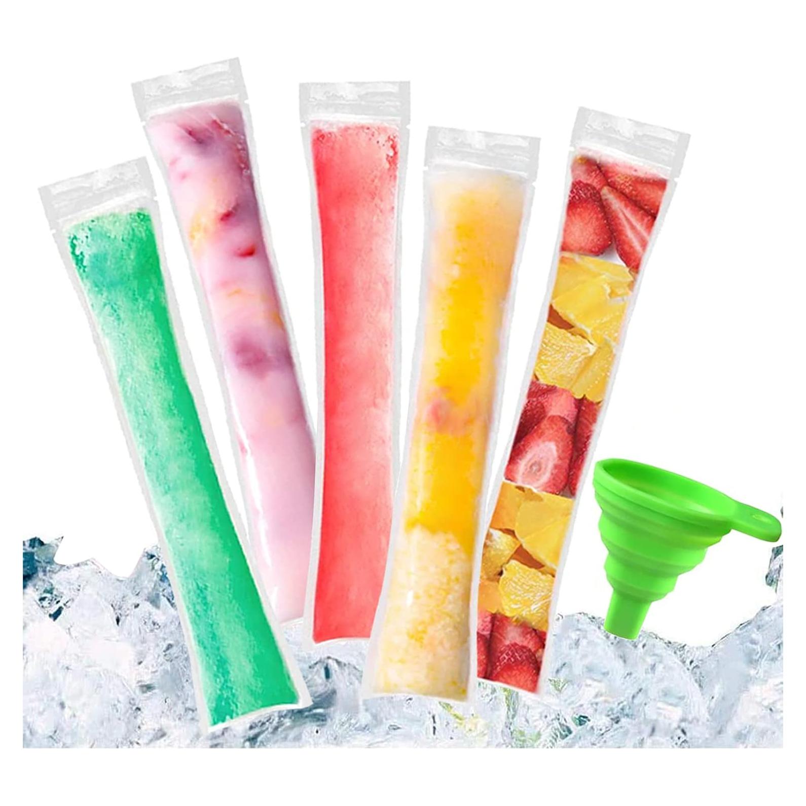 100 Bolsas para Paletas JIELUO Sin BPA con Embudo 5x28cm