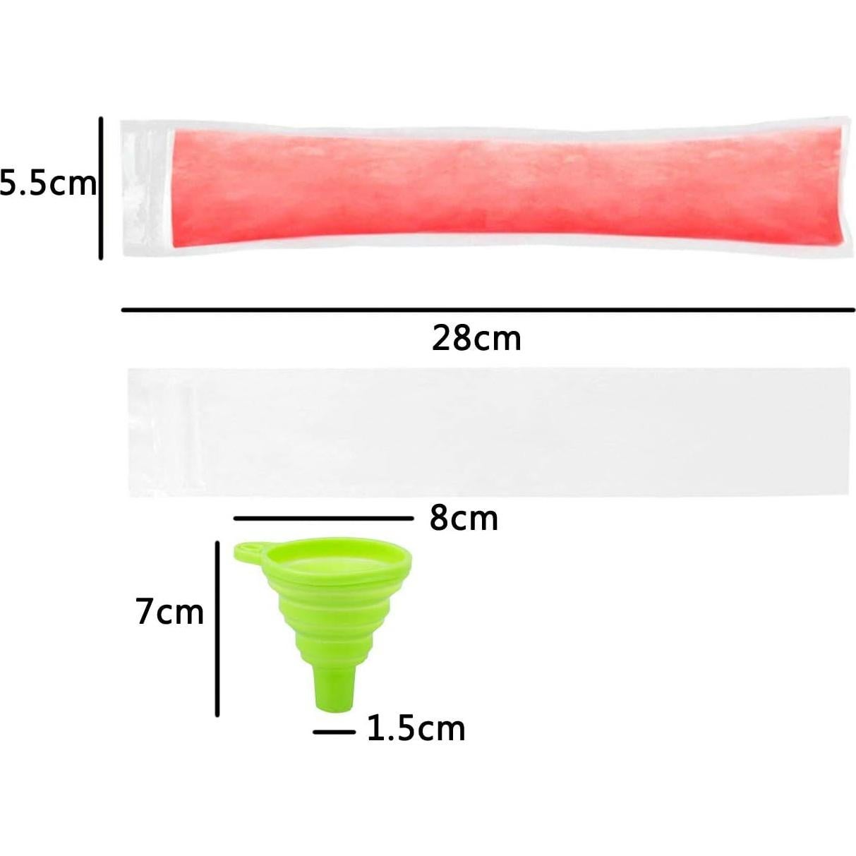 100 Bolsas para Paletas JIELUO Sin BPA con Embudo 5x28cm