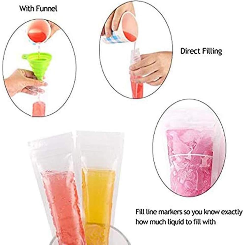 100 Bolsas para Paletas JIELUO Sin BPA con Embudo 5x28cm