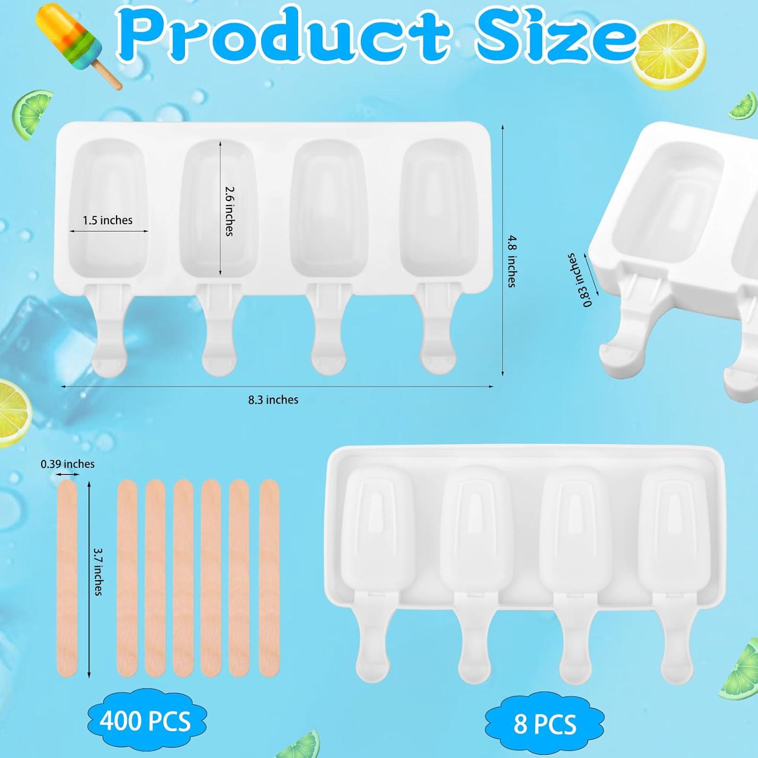 8 Moldes de Silicona para Paletas SAYAYA con 400 Palitos