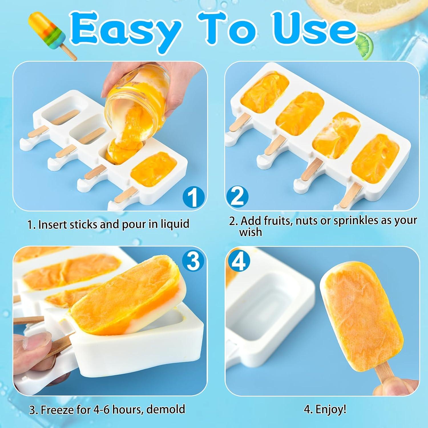 8 Moldes de Silicona para Paletas SAYAYA con 400 Palitos