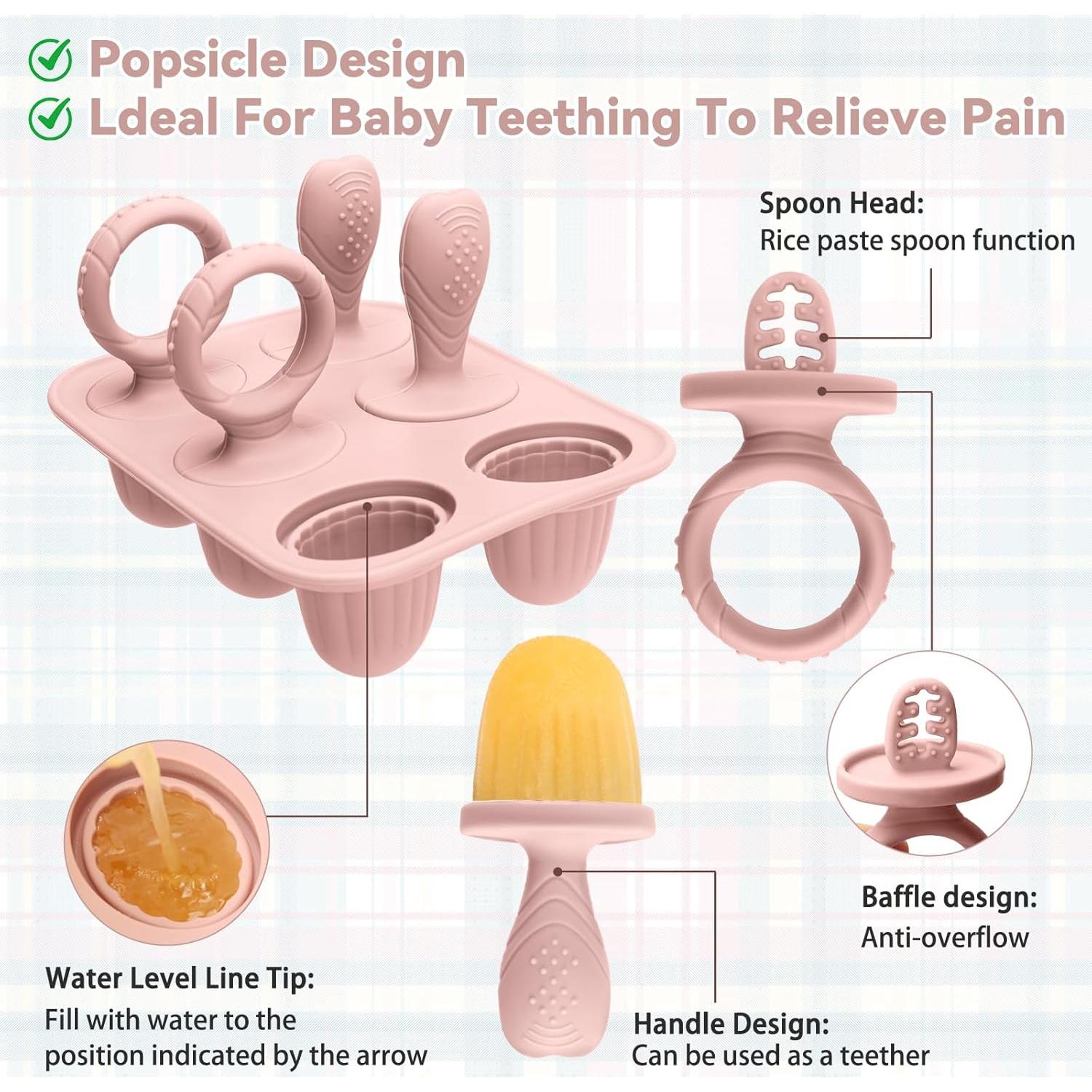 Moldes de Popsicle de Silicona Rosa para Bebés - Alivio Dentición