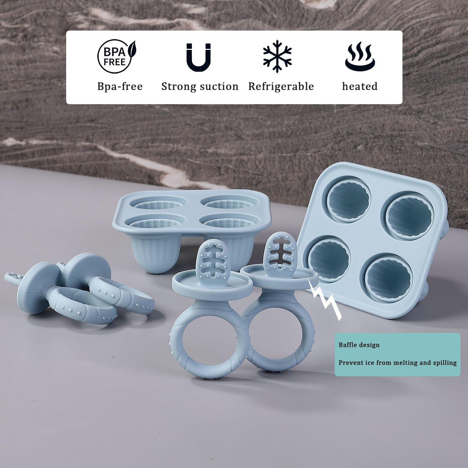 Moldes de Paletas de Silicona ILEYLUY para Bebés - 2 Set Azul