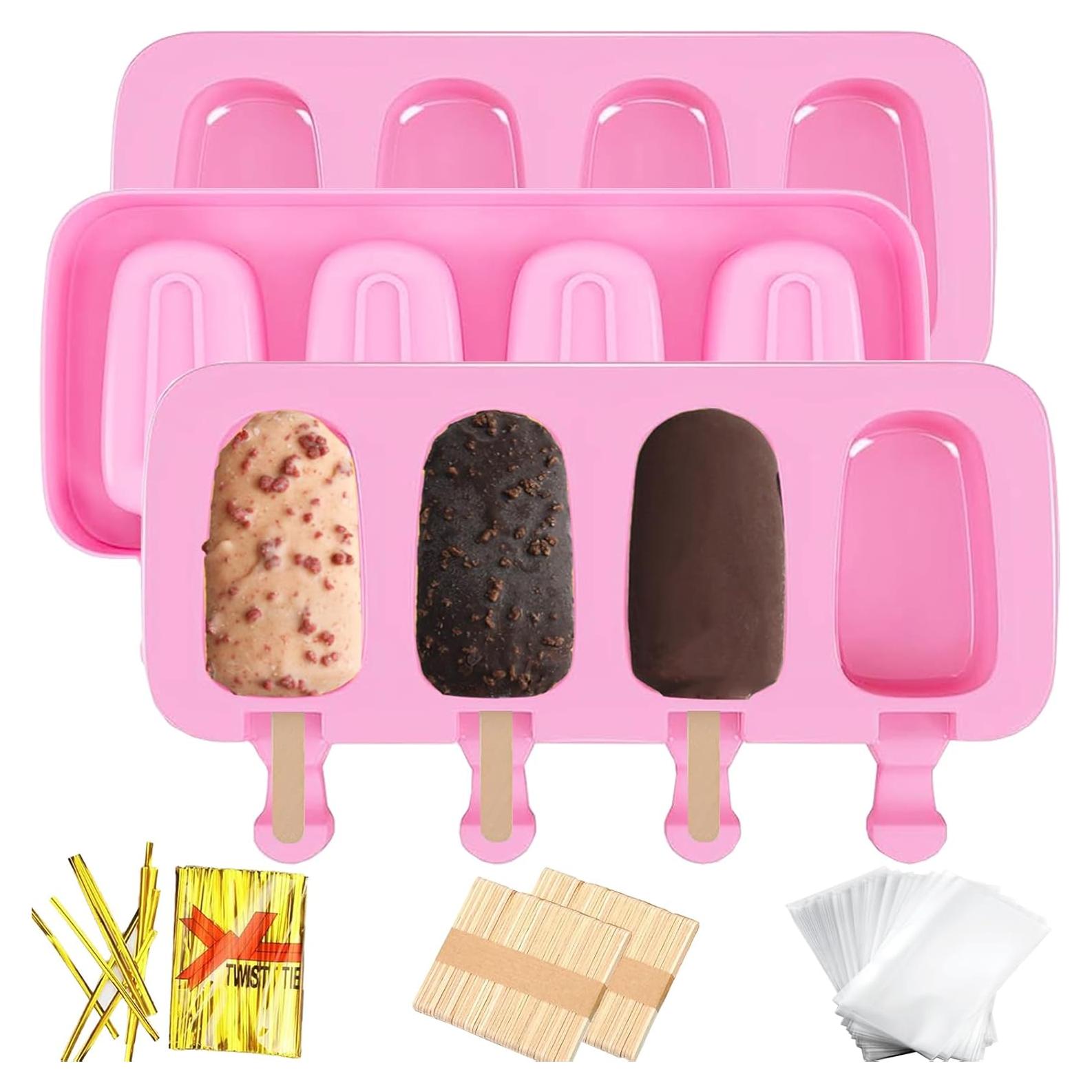 Juego de Moldes de Paletas de Silicona BZIDII Rosa 3 Piezas