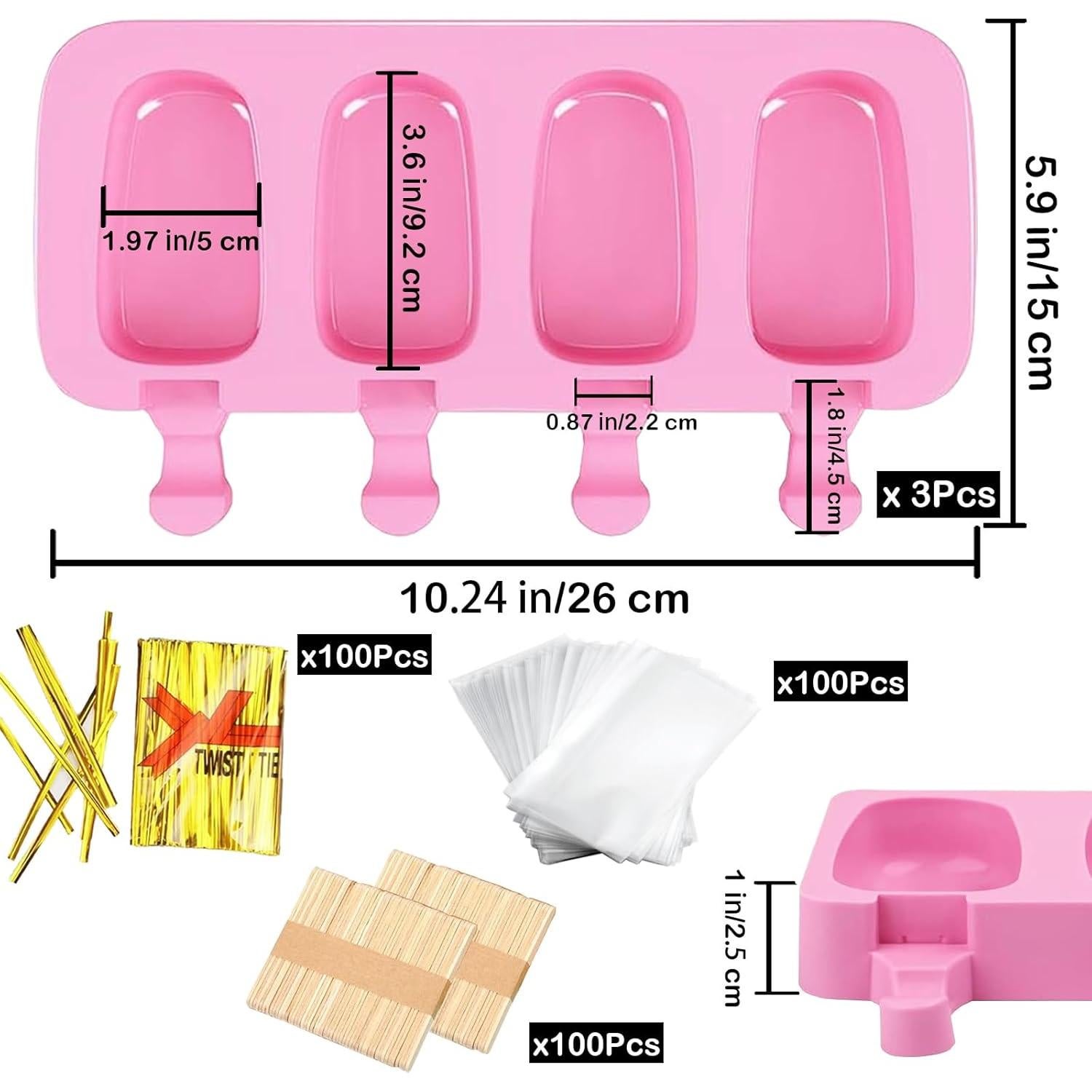 Juego de Moldes de Paletas de Silicona BZIDII Rosa 3 Piezas