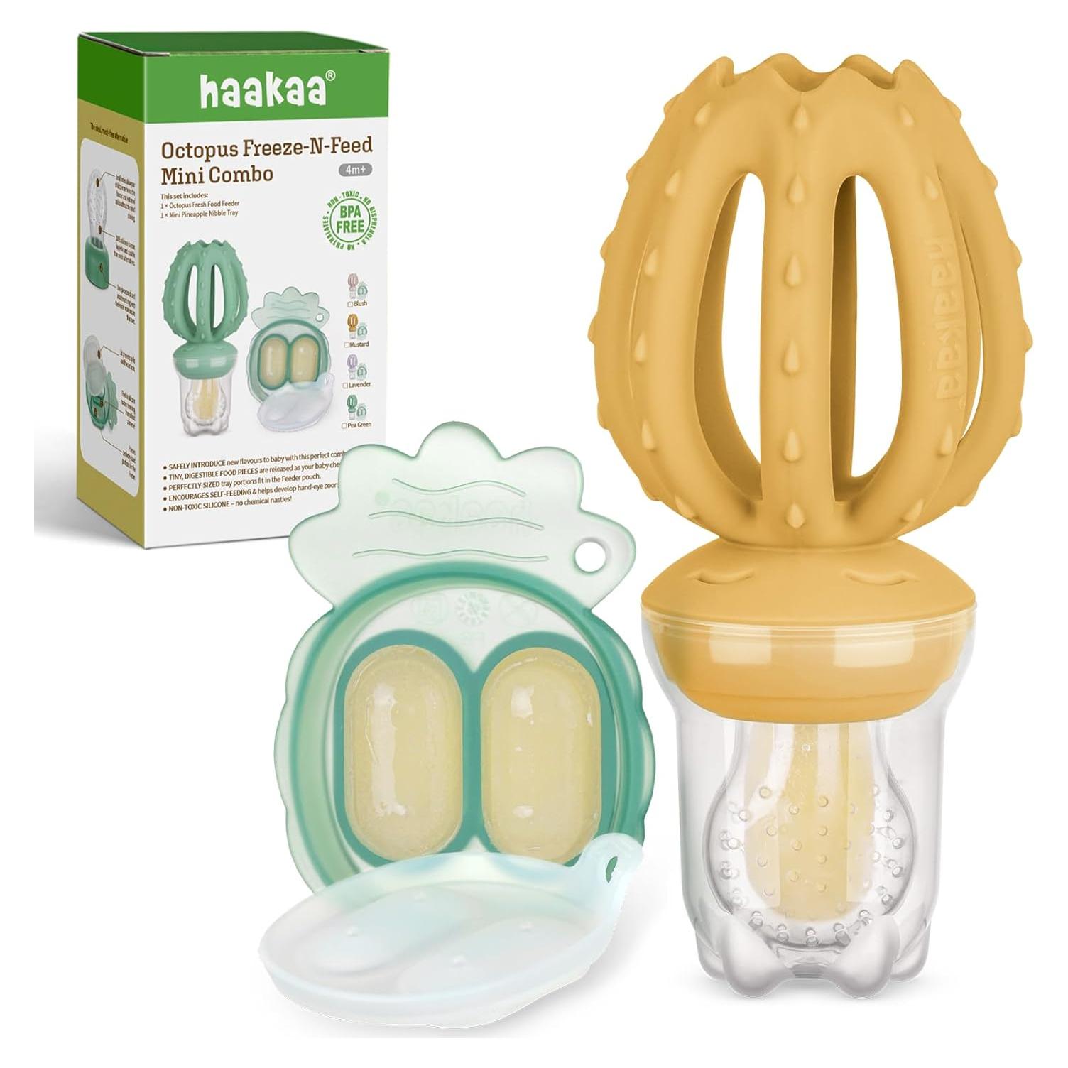 Alimentador de Frutas Haakaa Pulpo Mostaza + Moldes Helado