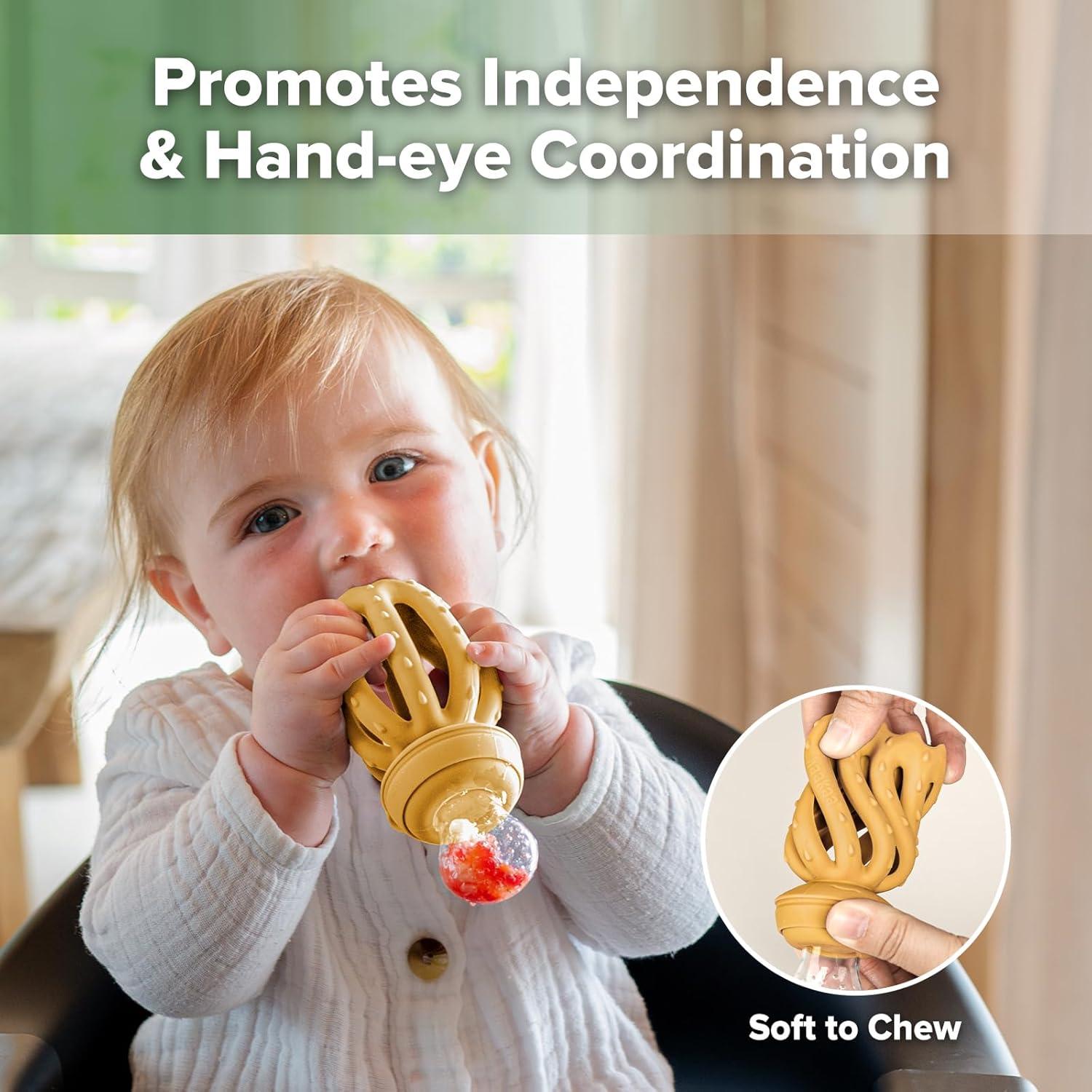 Alimentador de Frutas Haakaa Pulpo Mostaza + Moldes Helado