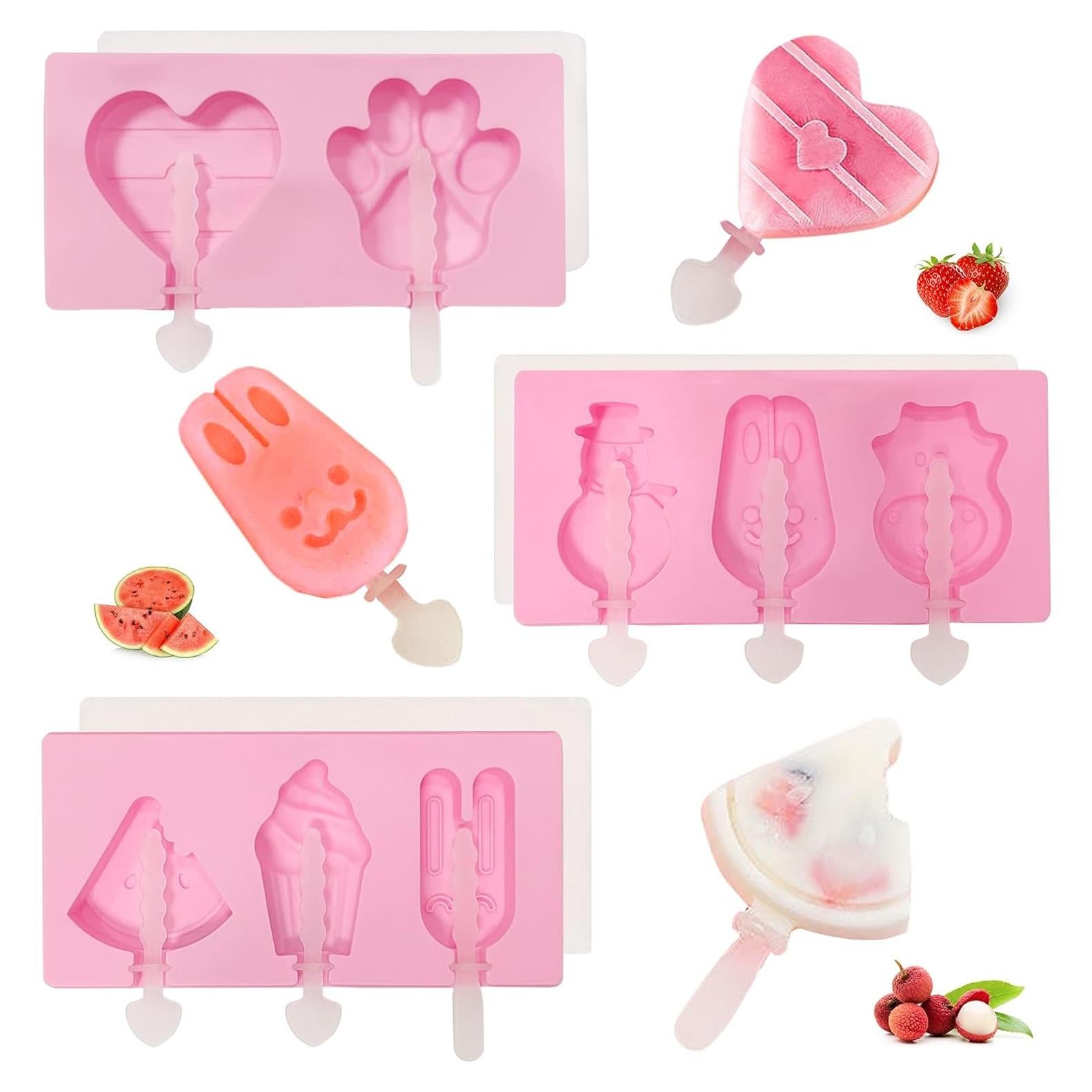 Moldes de Silicona para Paletas Elykorrne - 3 Piezas Rosa