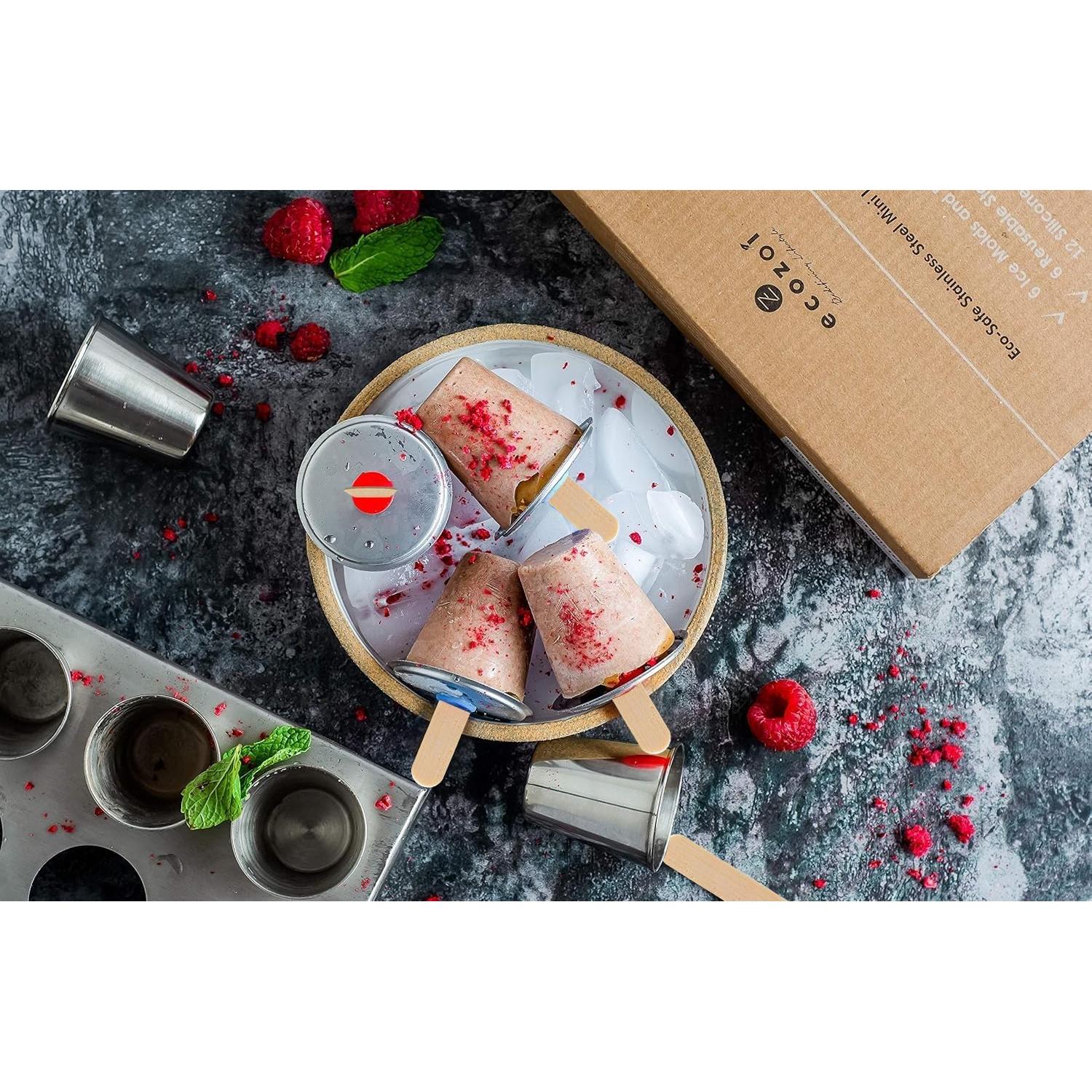 Moldes de Paletas Ecológicos Ecozoi - 6 Mini Redondos de Acero Inoxidable