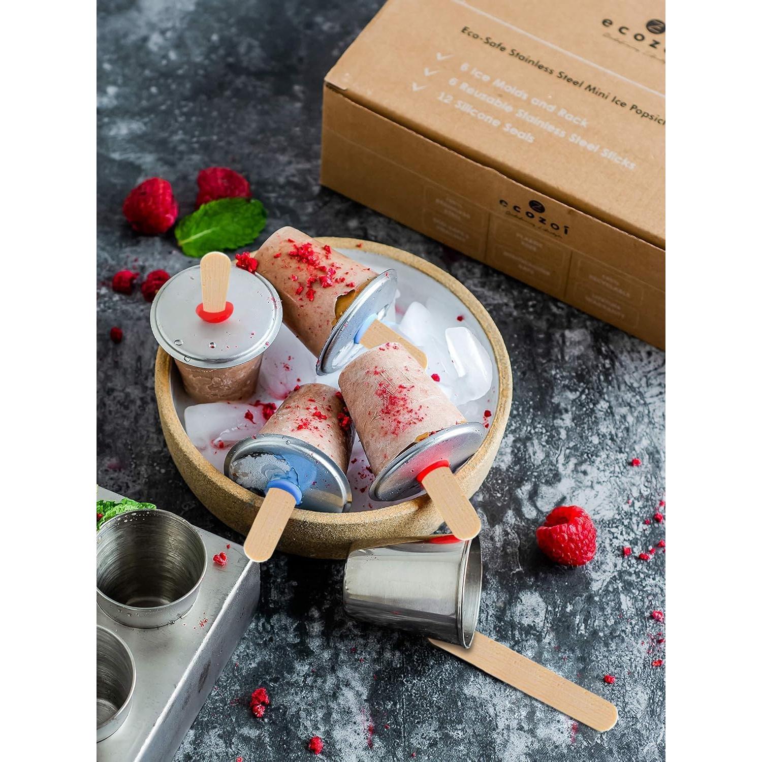Moldes de Paletas Ecológicos Ecozoi - 6 Mini Redondos de Acero Inoxidable