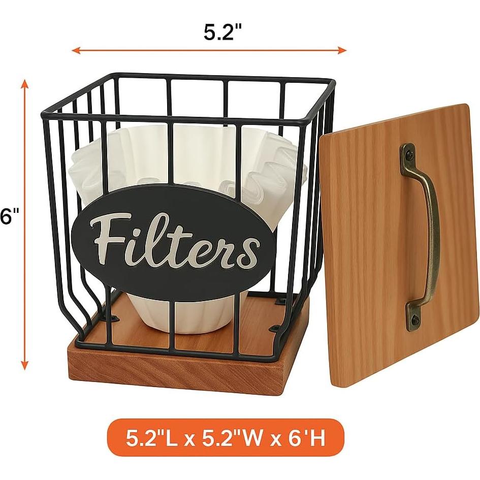 Soporte de Filtros de Café Rústico Stalent con Tapa 16.3x16.3cm