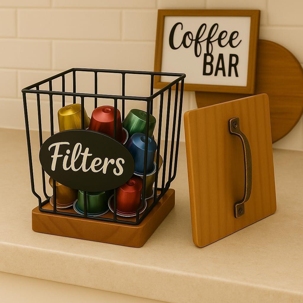 Soporte de Filtros de Café Rústico Stalent con Tapa 16.3x16.3cm