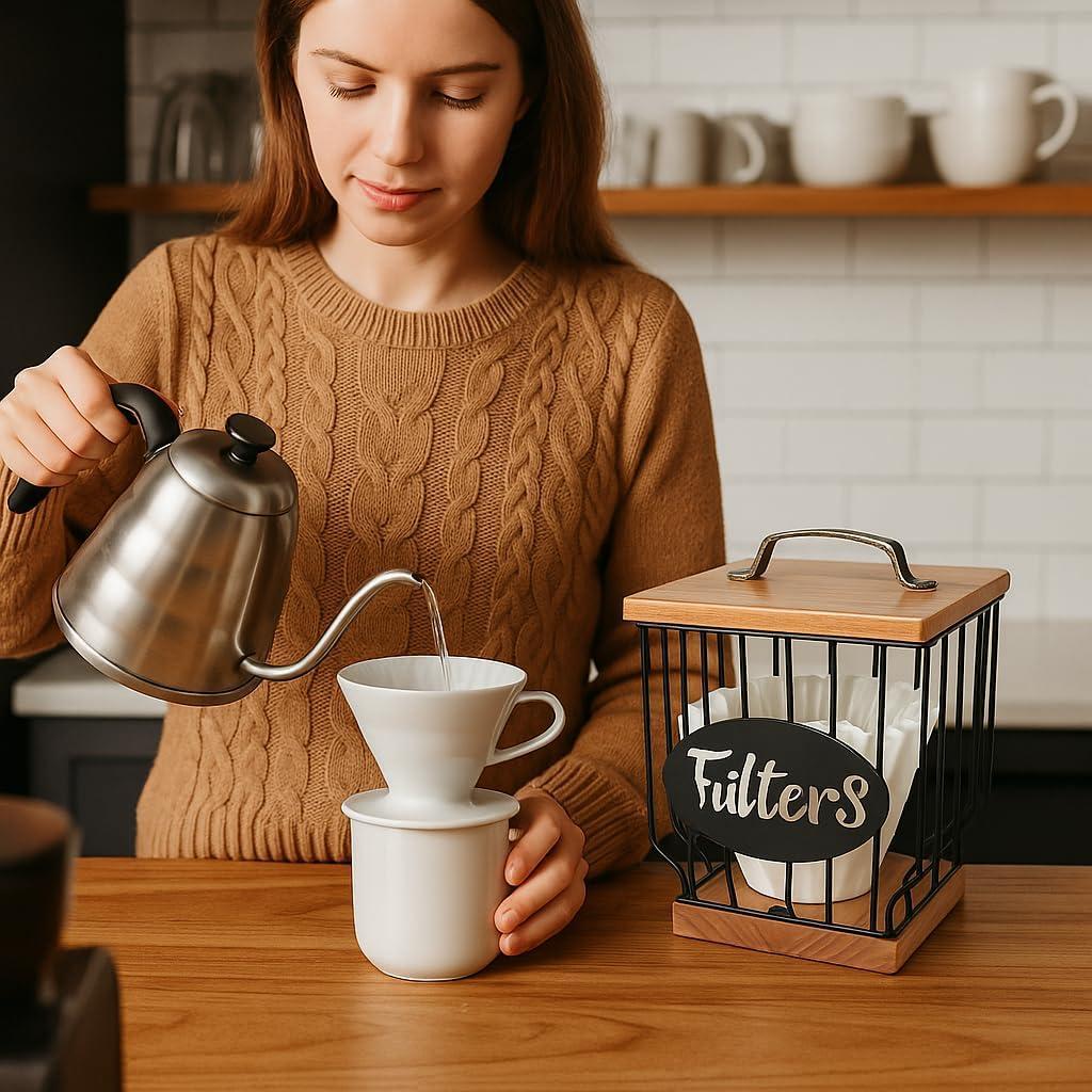 Soporte de Filtros de Café Rústico Stalent con Tapa 16.3x16.3cm