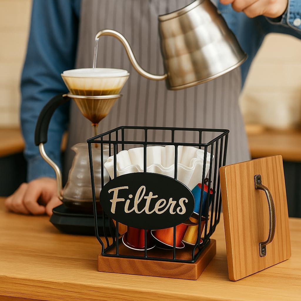 Soporte de Filtros de Café Rústico Stalent con Tapa 16.3x16.3cm