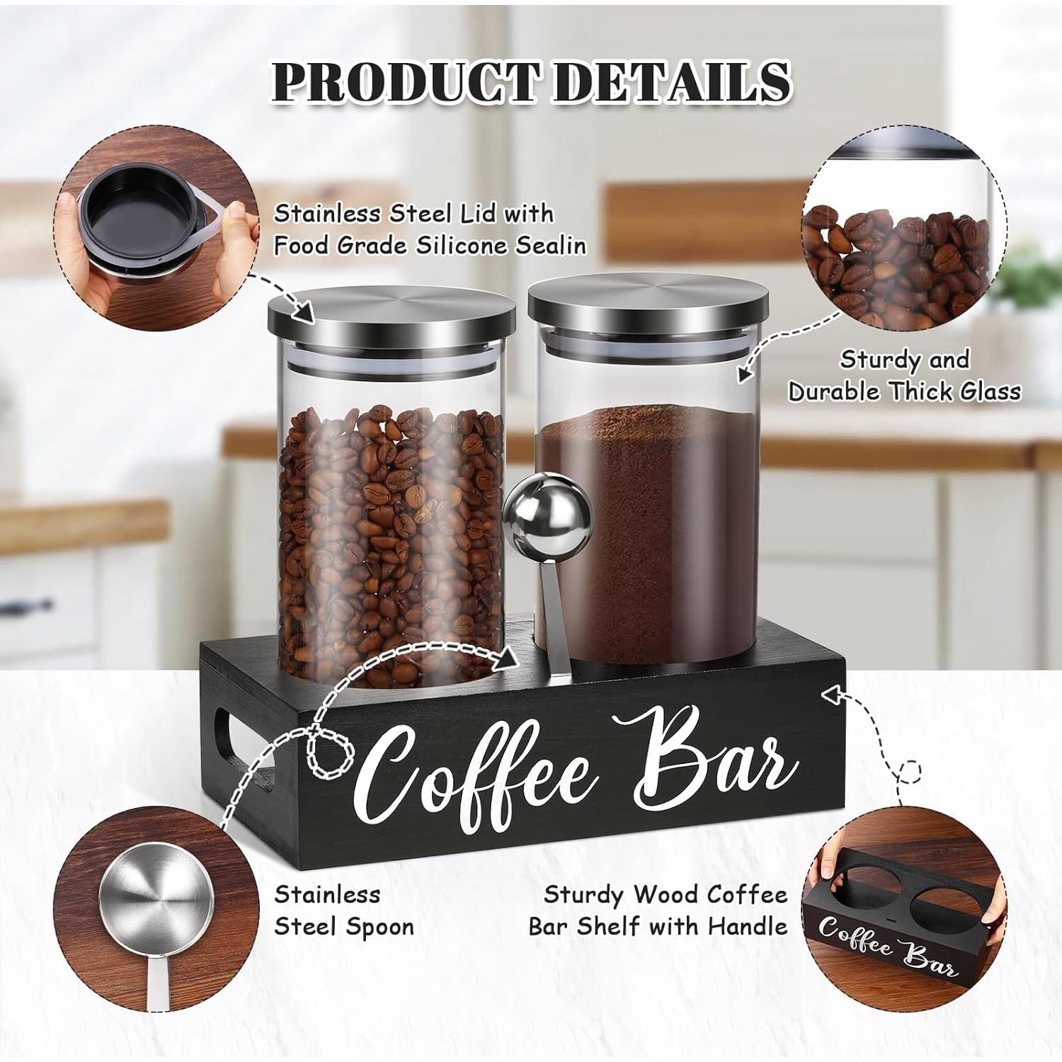 Juego de Tarros de Almacenamiento de Café de Vidrio 1.6L