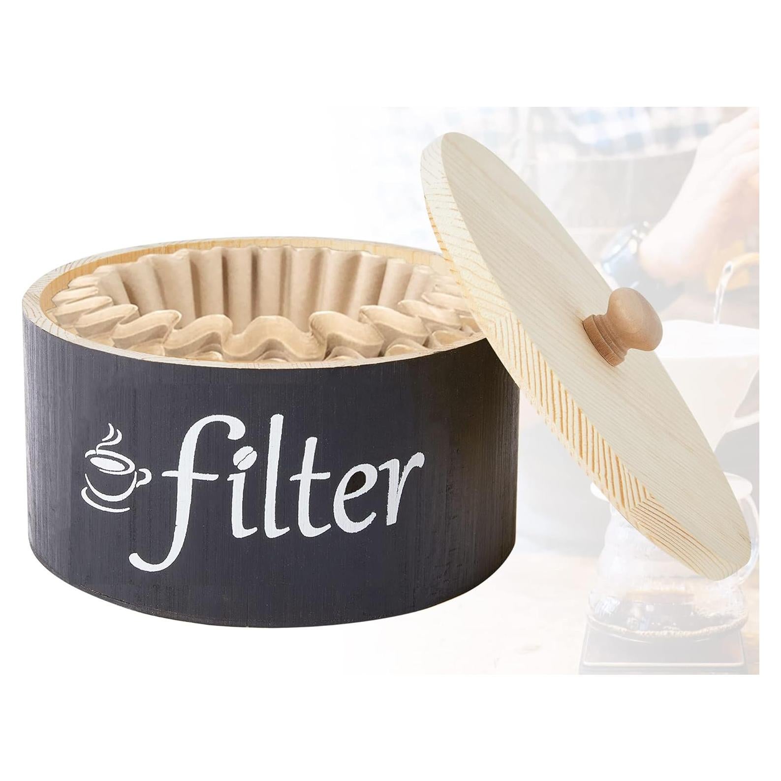 Soporte para Filtros de Café de Madera Negro con Tapa